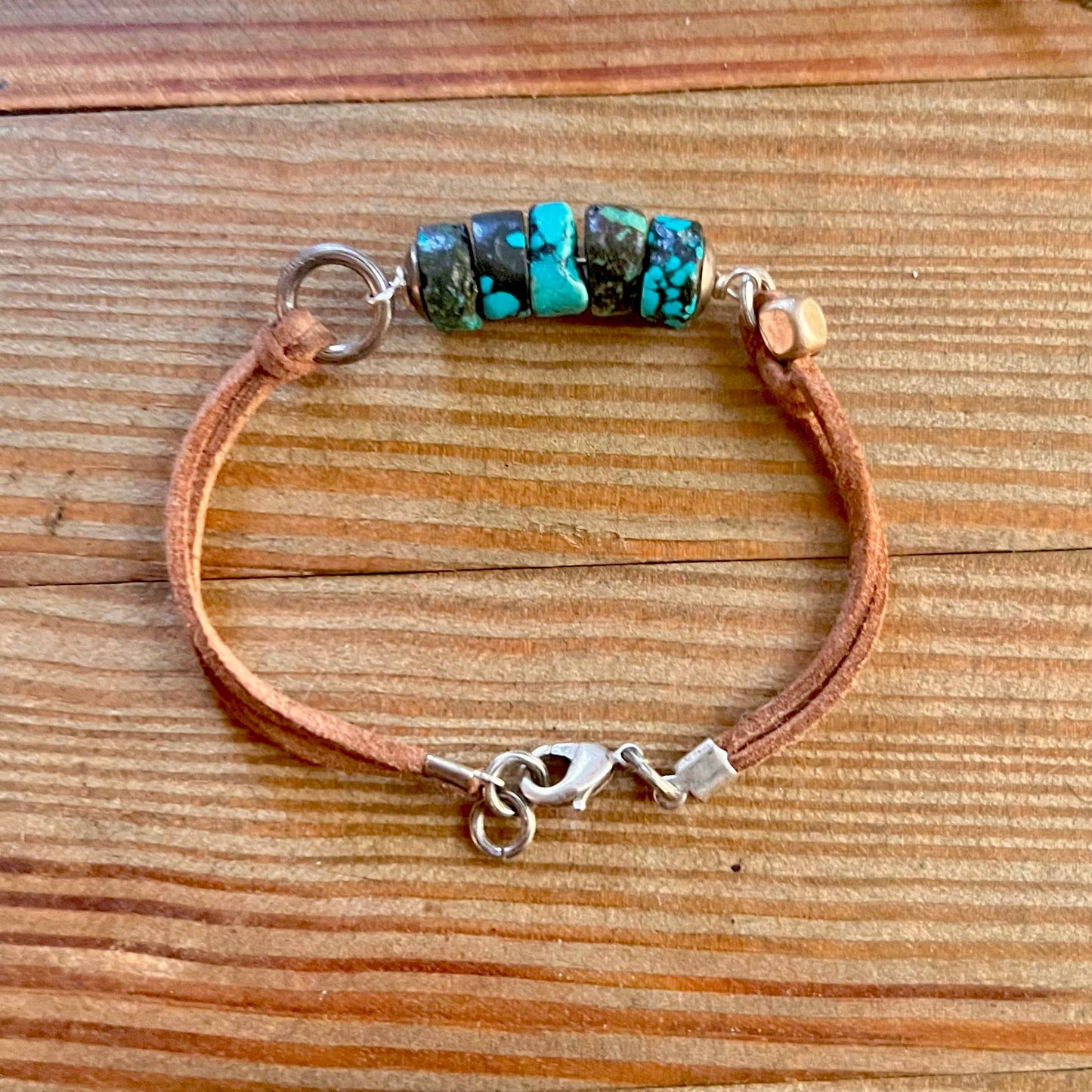 Earthy Chic- turquoise vegan suede boho bracelet: Medium