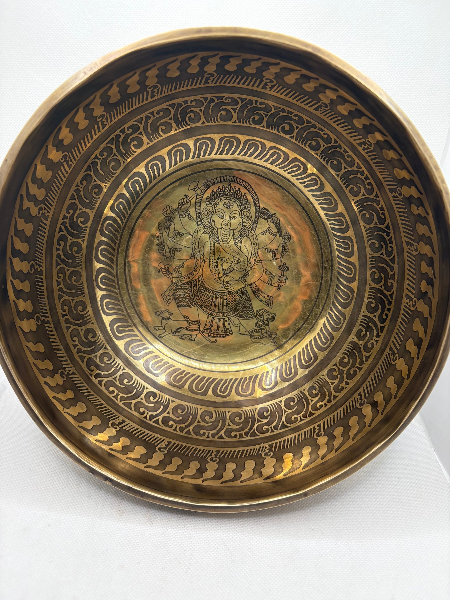 Tibetan Bowl Etched with Ganesh 9.5"