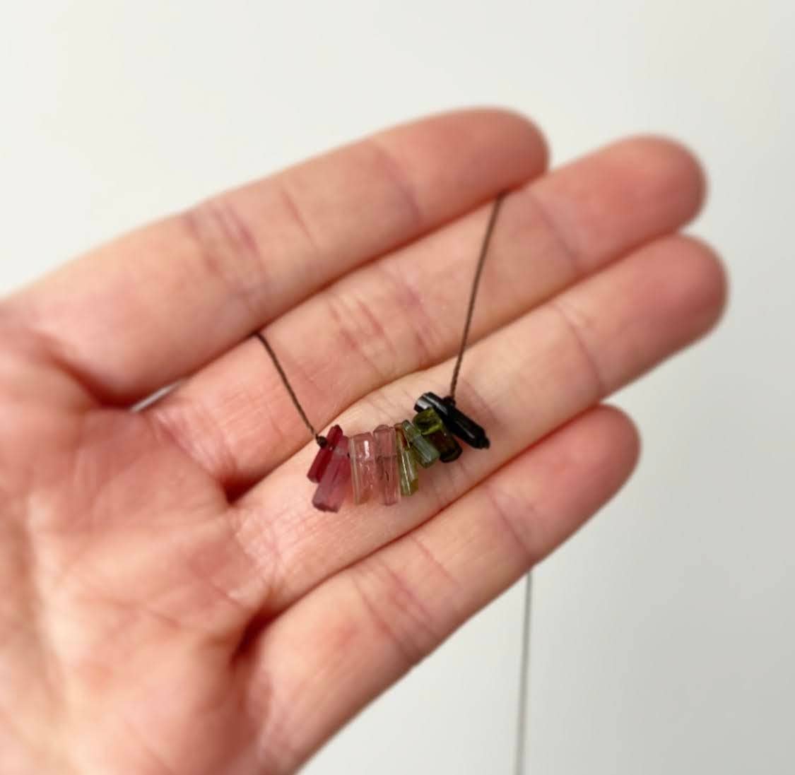 Multi Tourmaline Stick Bar Necklace: 18 or 20"
