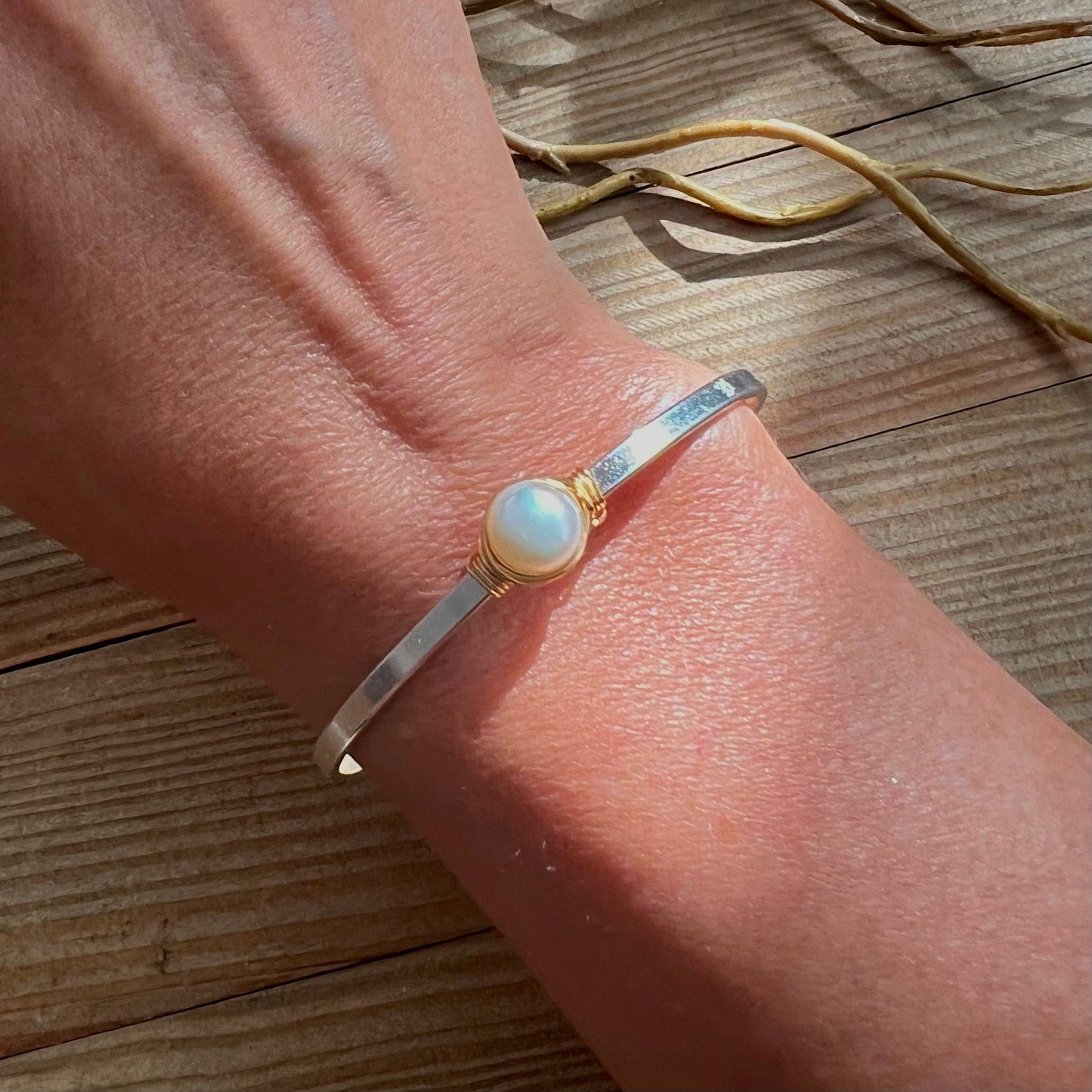 Fangirling freshwater pearl cuff bracelet