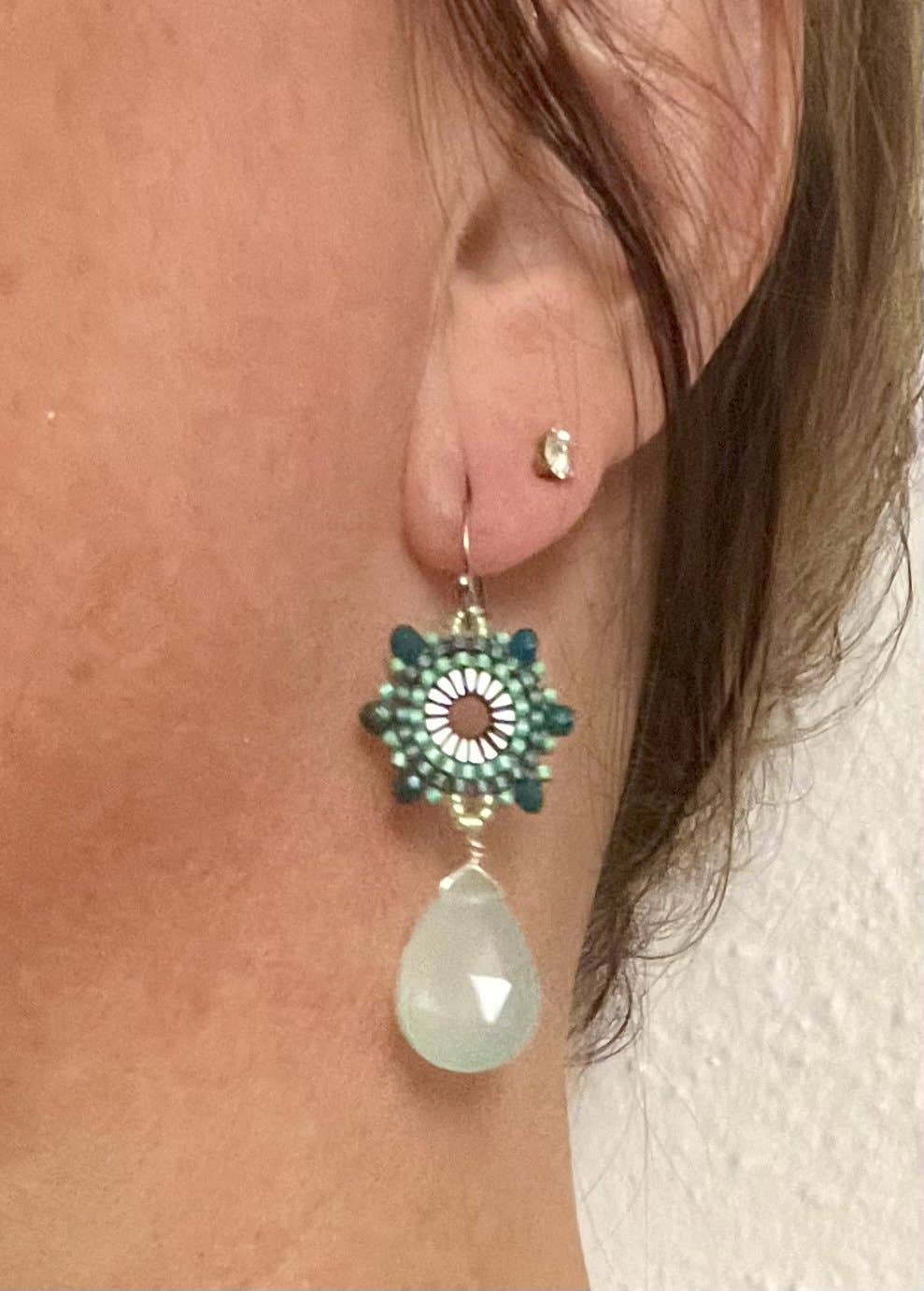 Chilled aqua gemstone rectangle one statement earrings