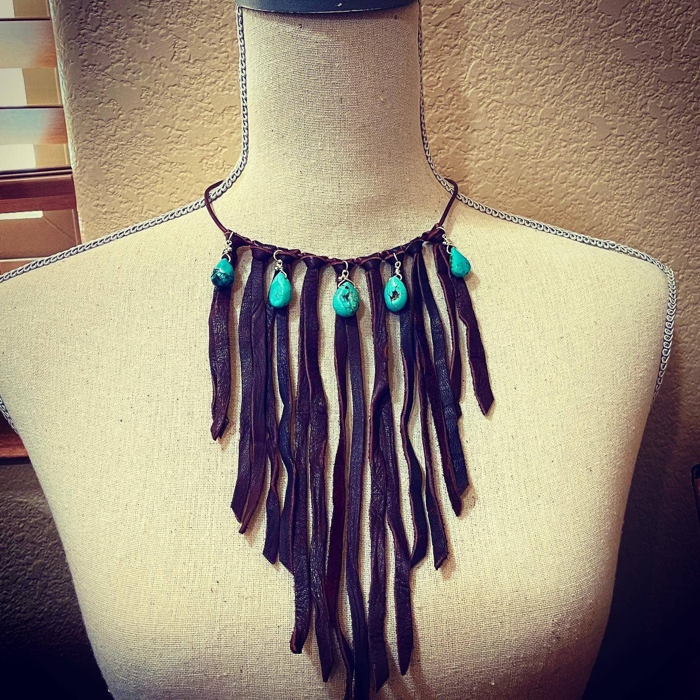 Leather Fringe Bib Necklace
