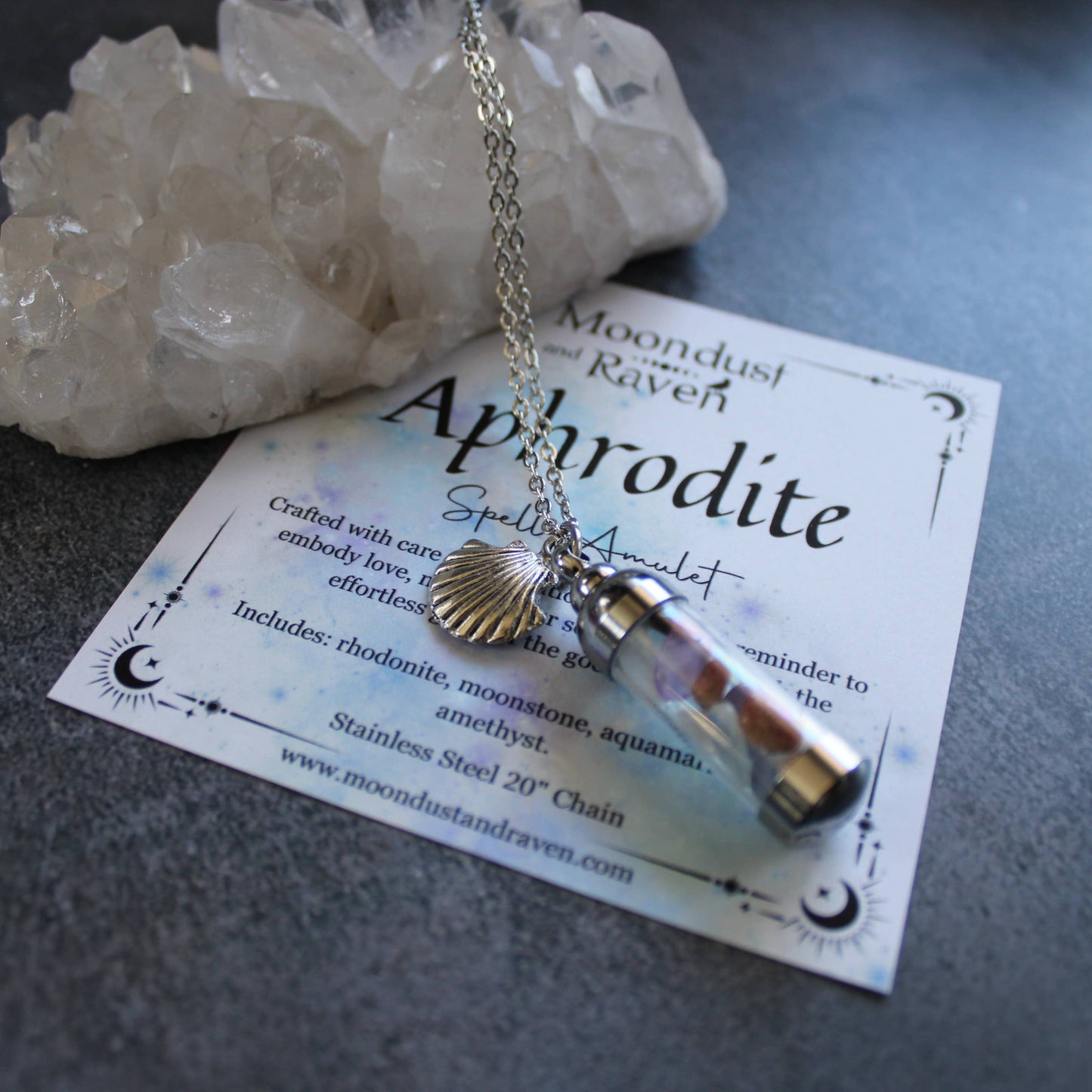 Aphrodite Spell Jar Amulet Necklace, Witchy Crystal Jewelry