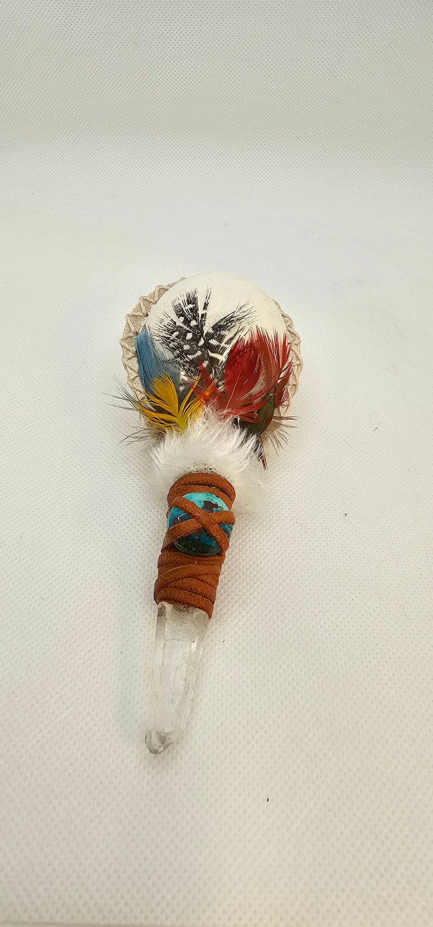 Peru Rattles w/ Crystal Base & Stone with Leather Wrap