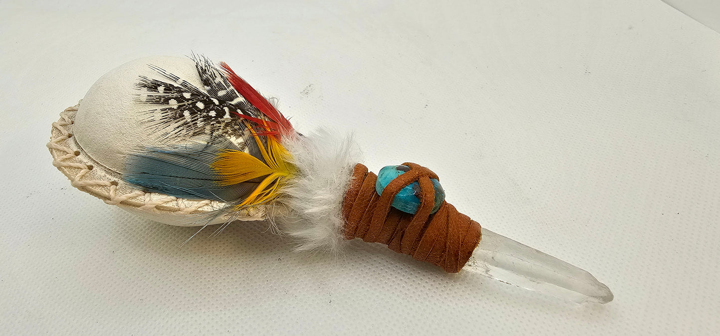 Peru Rattles w/ Crystal Base & Stone with Leather Wrap
