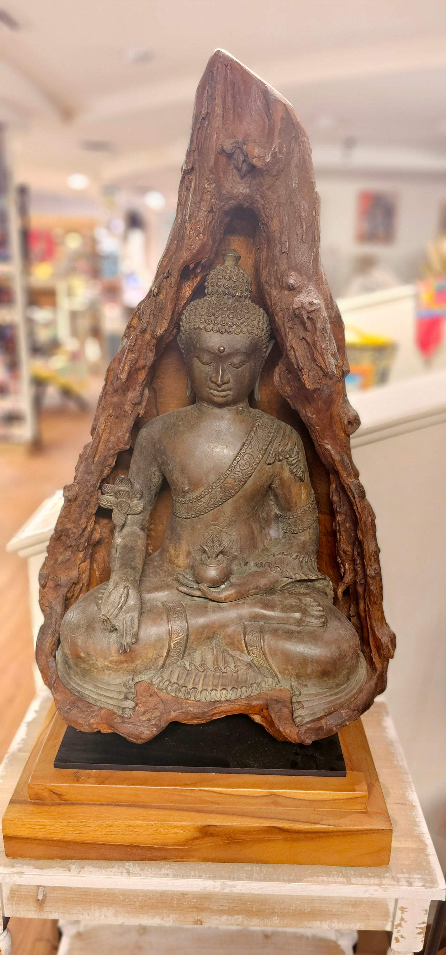 Buddha with Hand Drawn- Bronze Encased in Wood