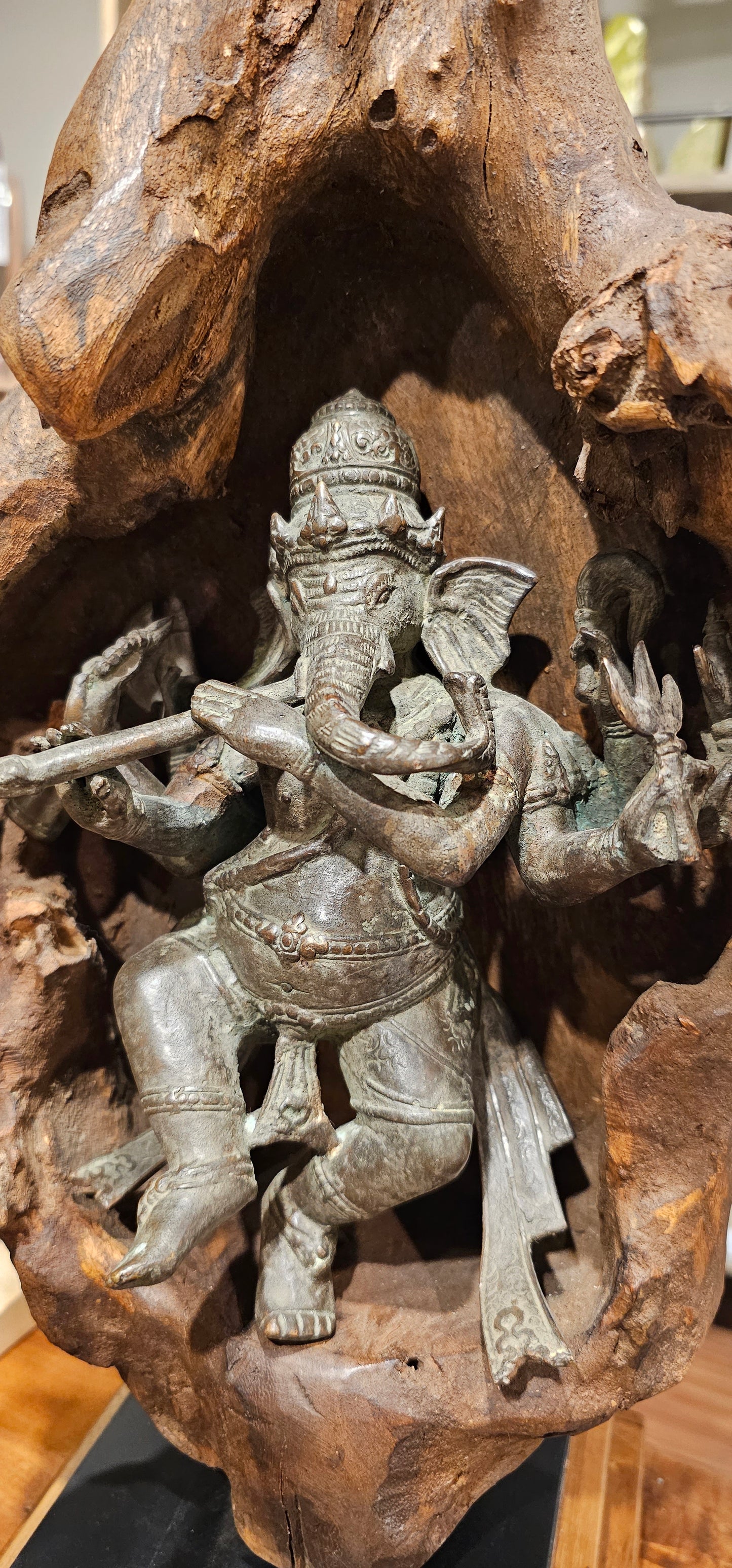 Brass Ganesha encased in Wood from Bali