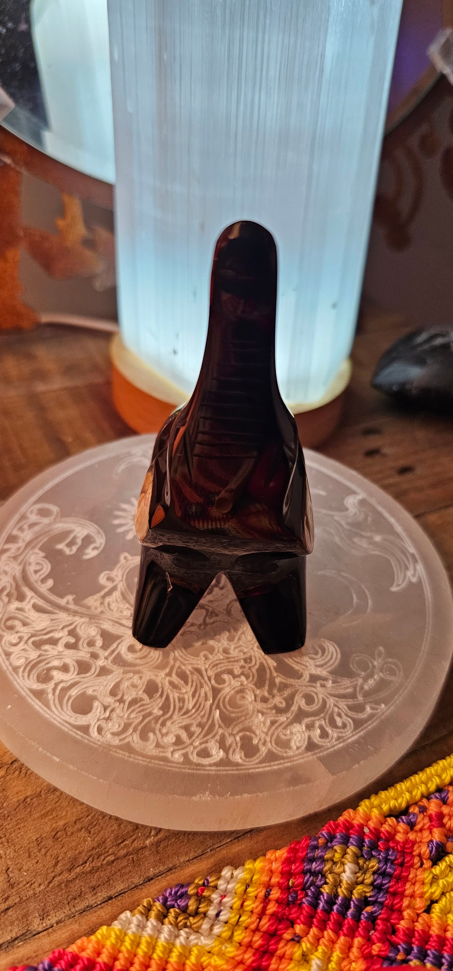 Black Obsidian Elephant with abalone ears & stone inlay