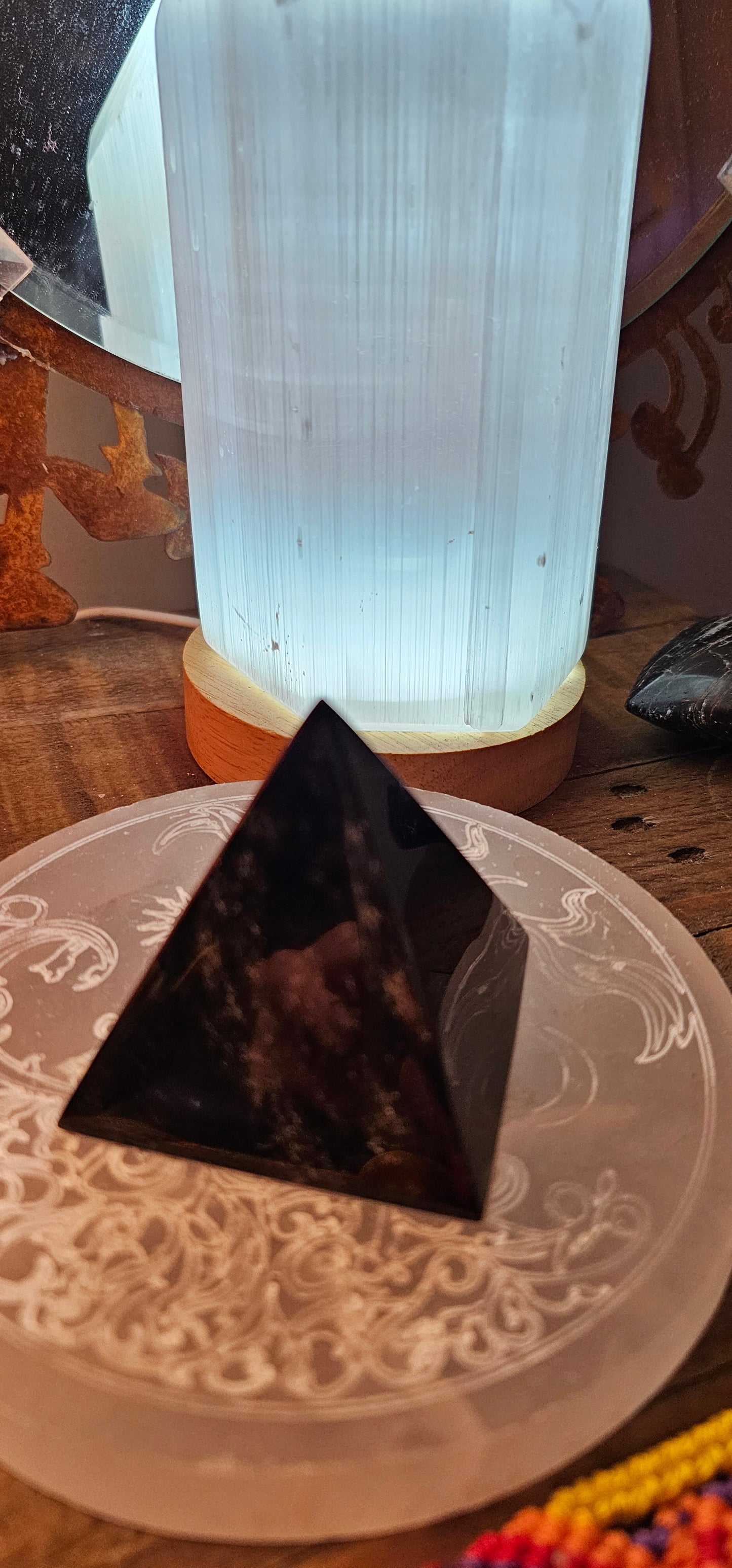 Rainbow Obsidian Om Pyramid