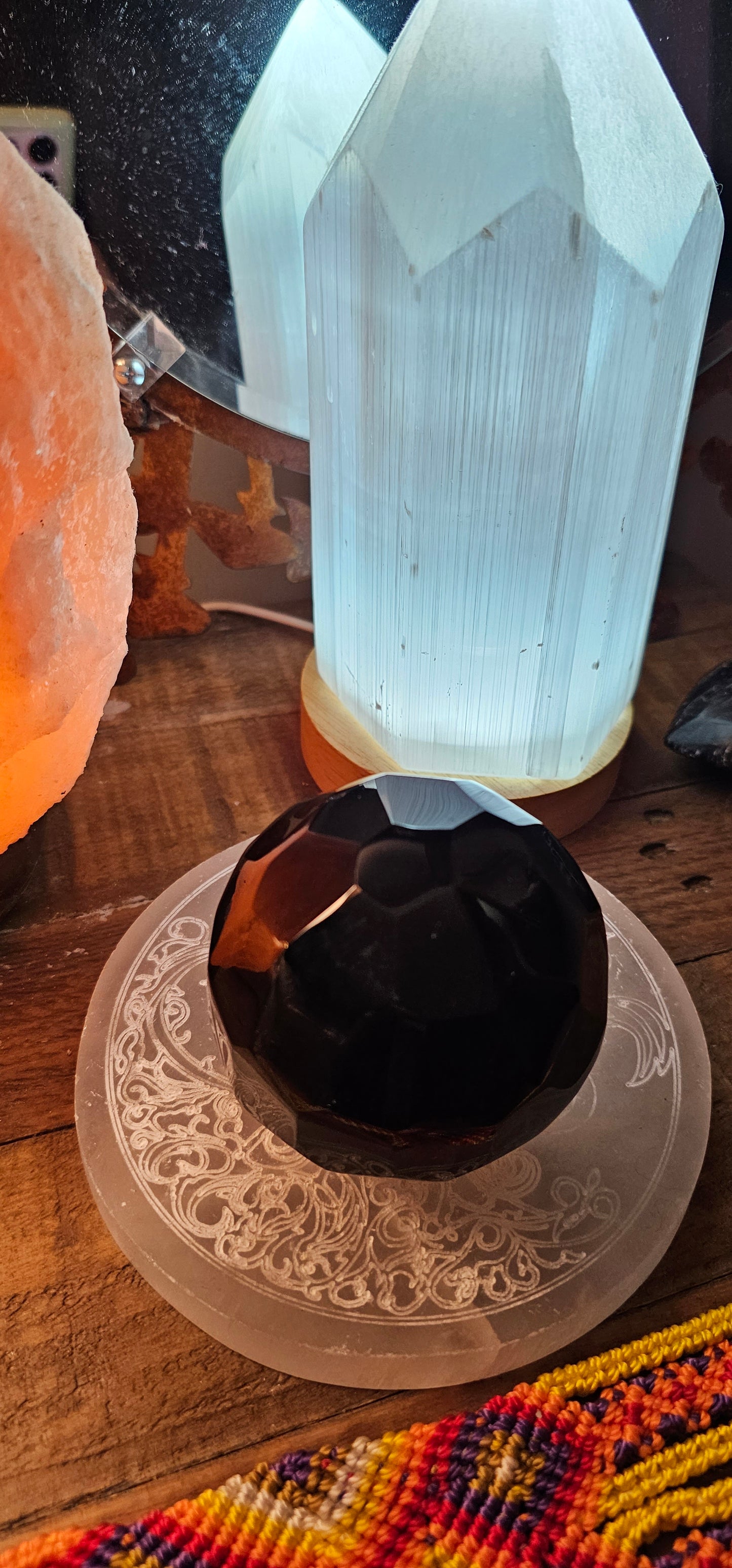 Rainbow Obsidian Polygon Faceted Sphere