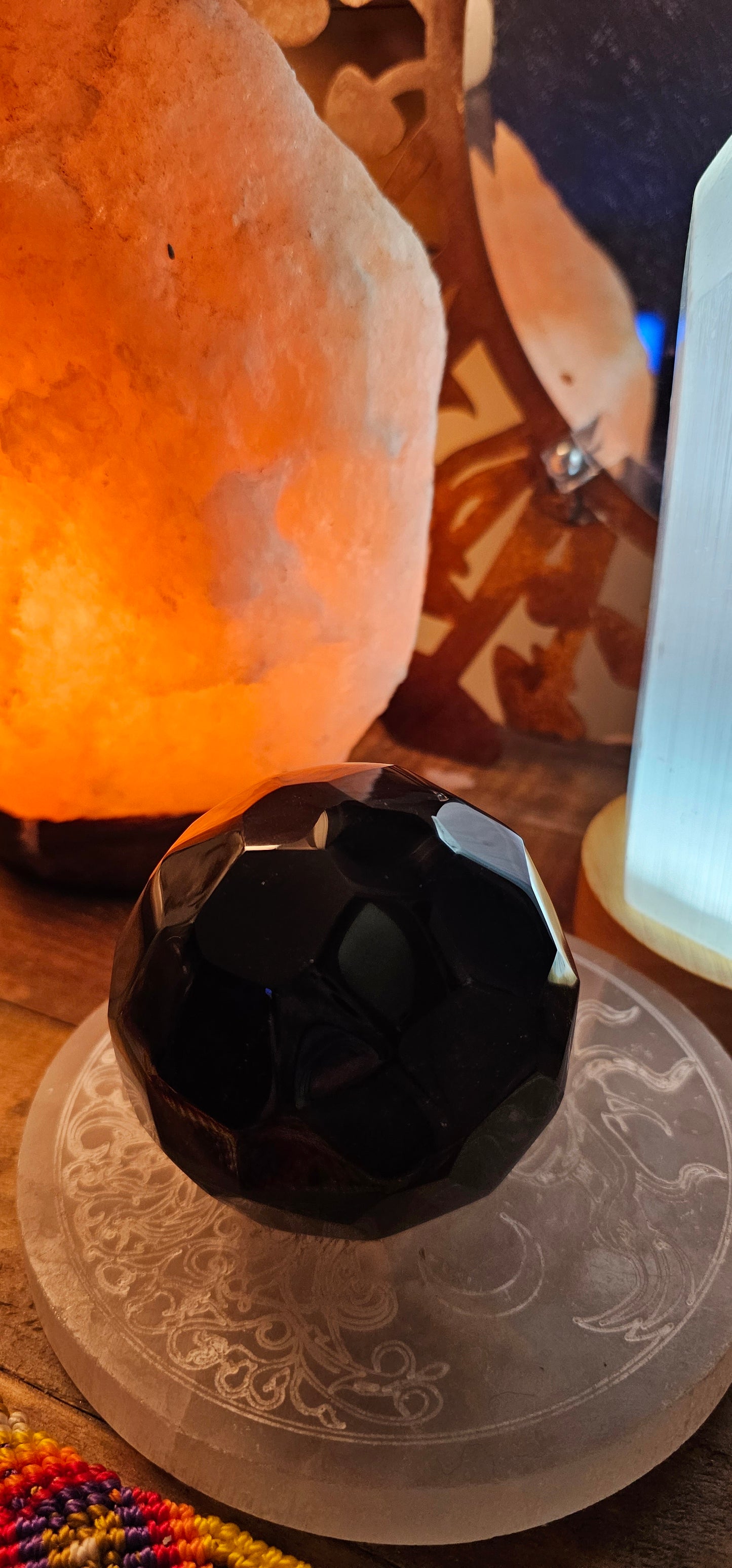 Rainbow Obsidian Polygon Faceted Sphere