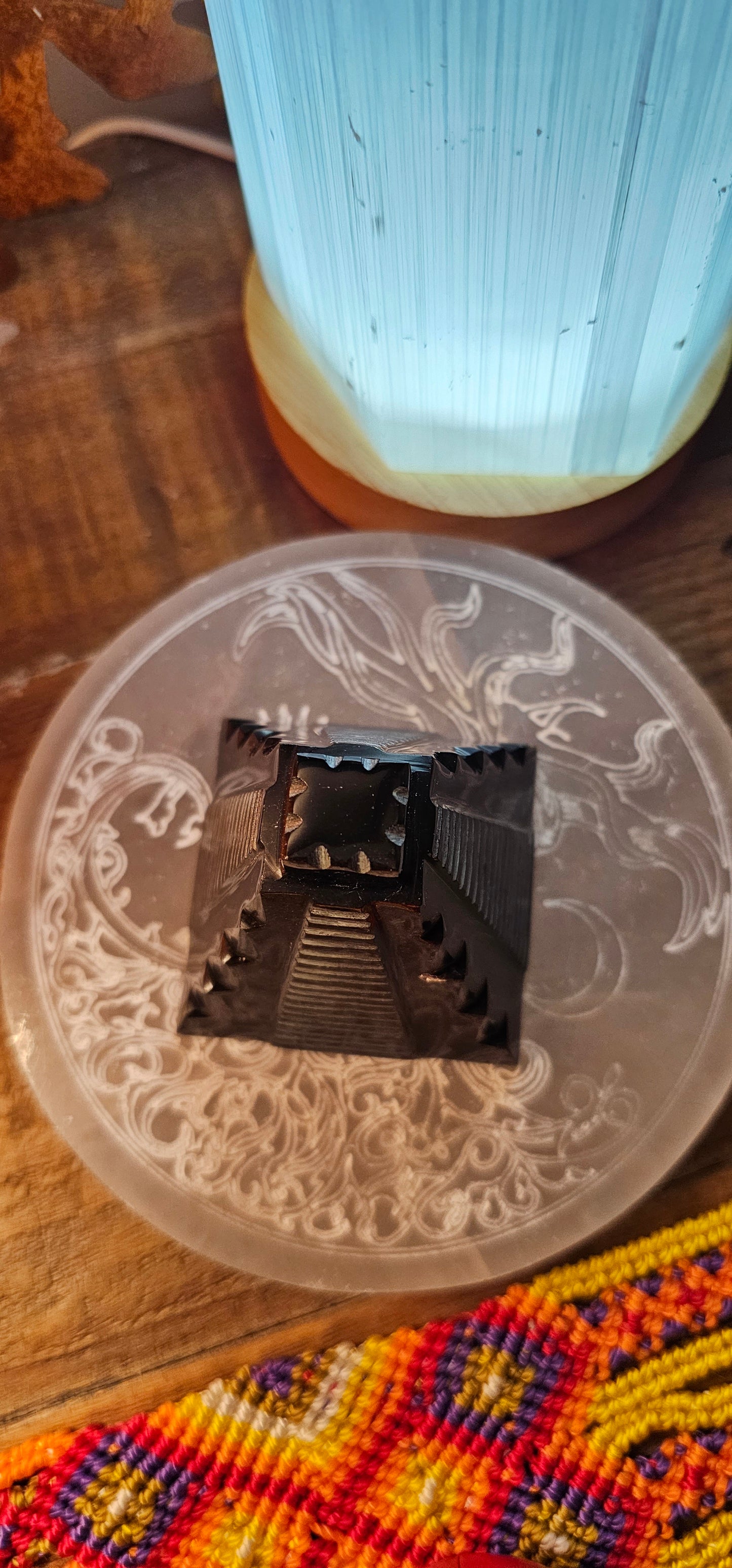 Rainbow Obsidian Mayan Pyramid replica