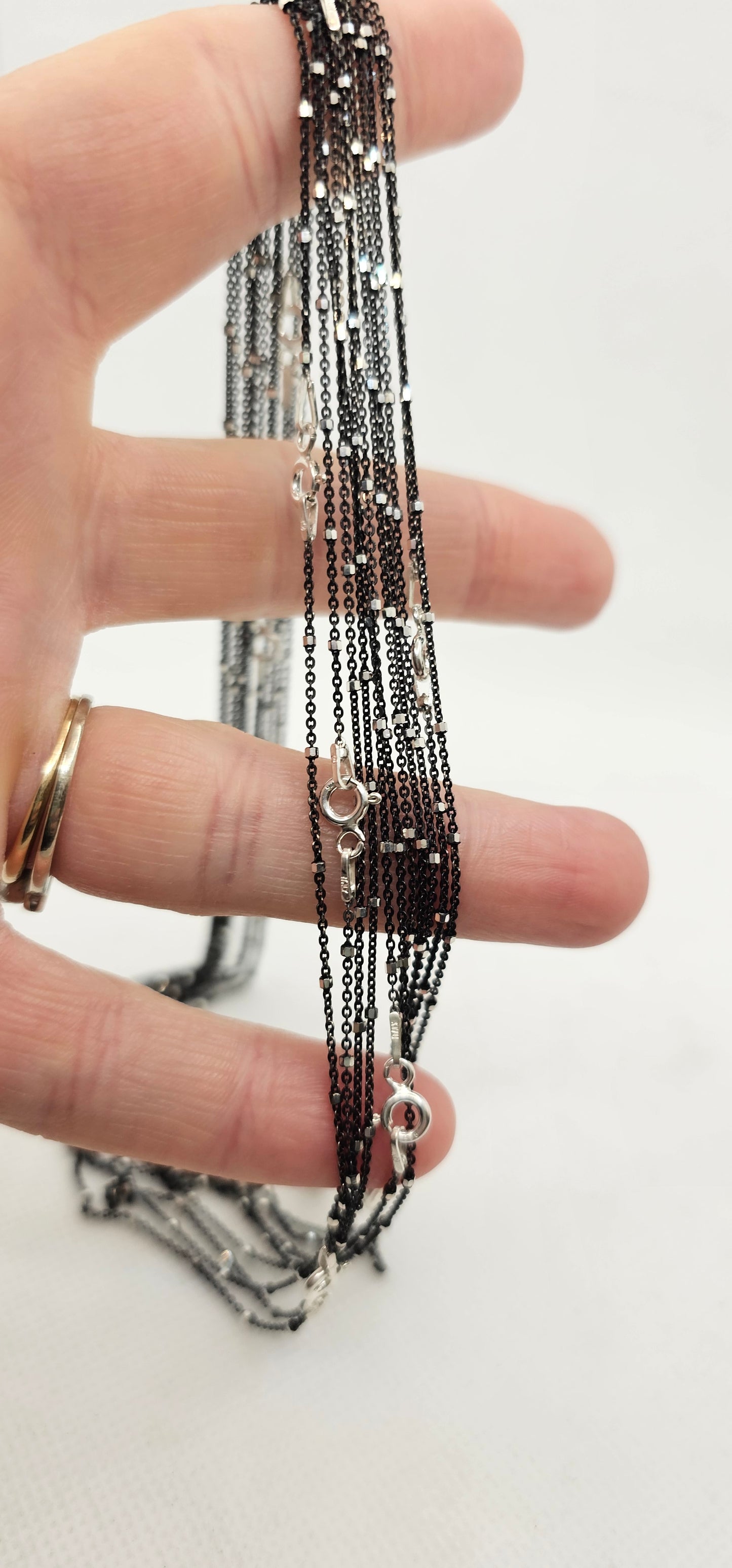 Black & Sterling Silver Speckled Chain- 18 Inches