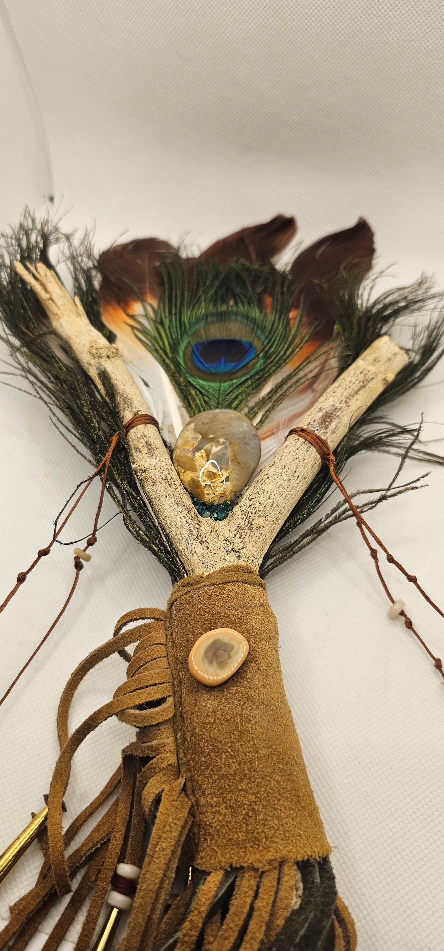 Feather Fan- Empowerment Healing Themed Fan with Peacock Feathers