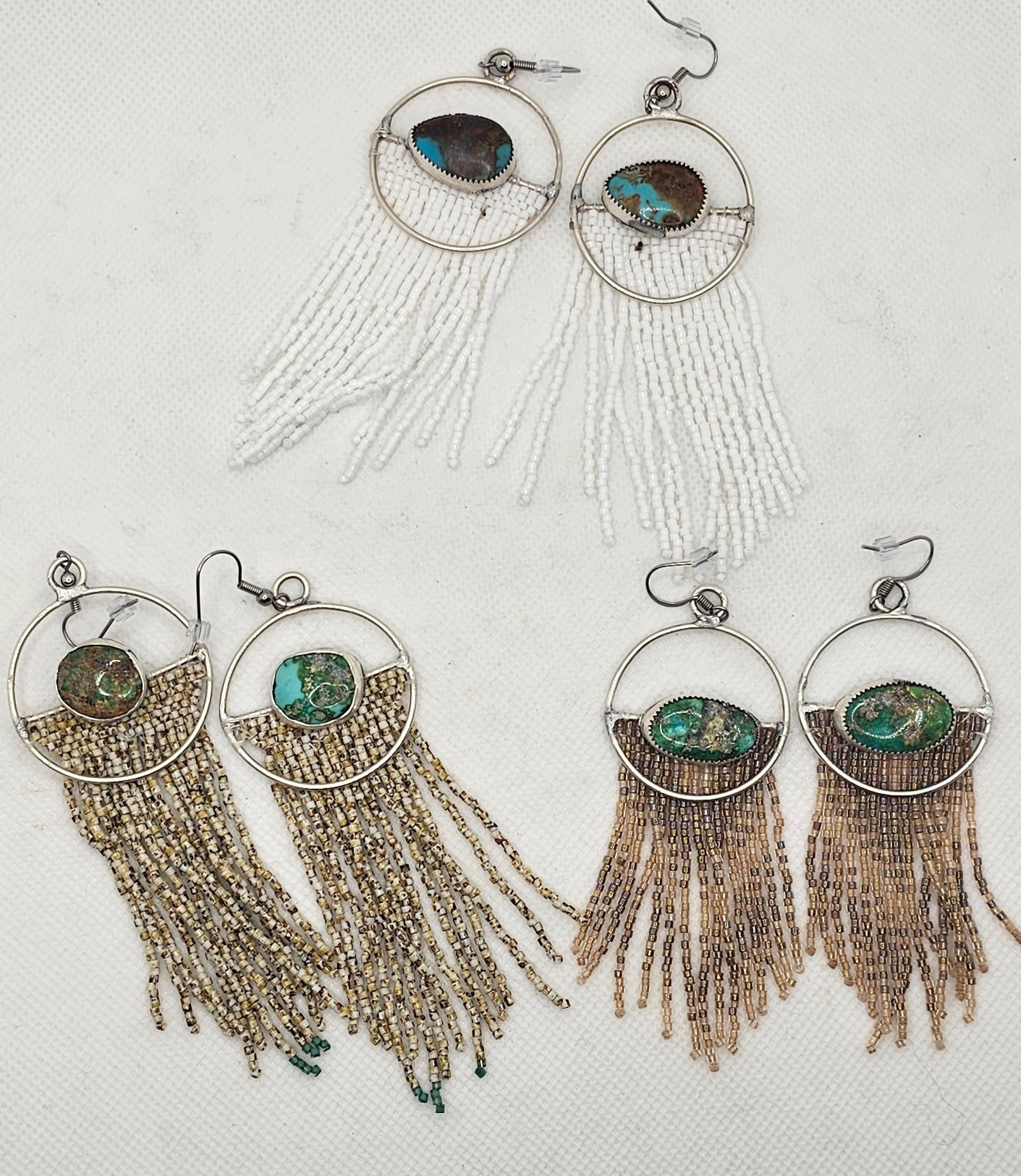 Stone with Metal and Beaded Fringe Earrings- Montana Made