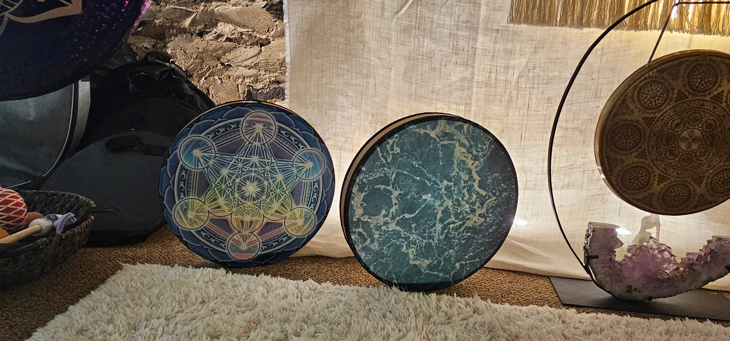 Teal Wave Rain Drum 18"