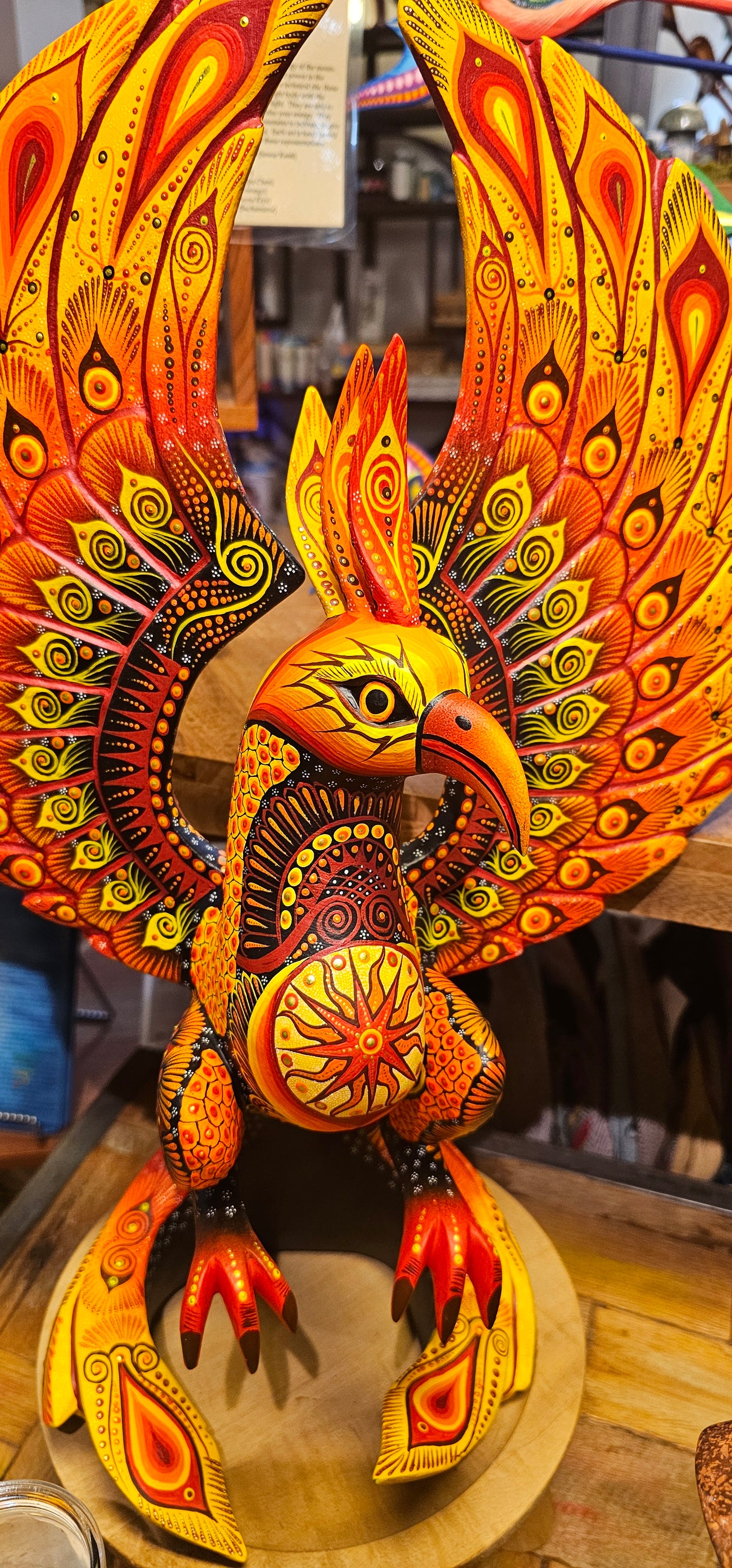 Rising of the Phoenix Handpainted Wood Carving