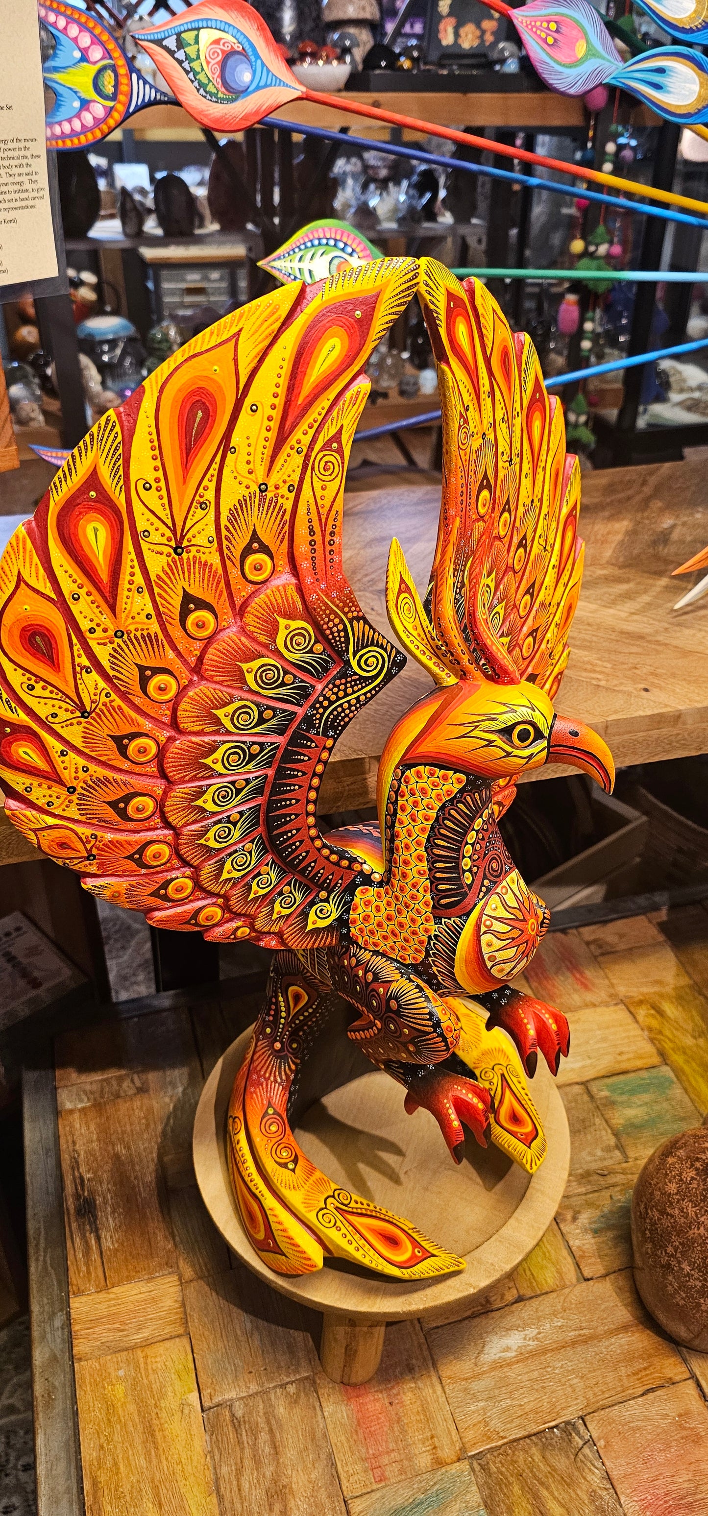 Rising of the Phoenix Handpainted Wood Carving