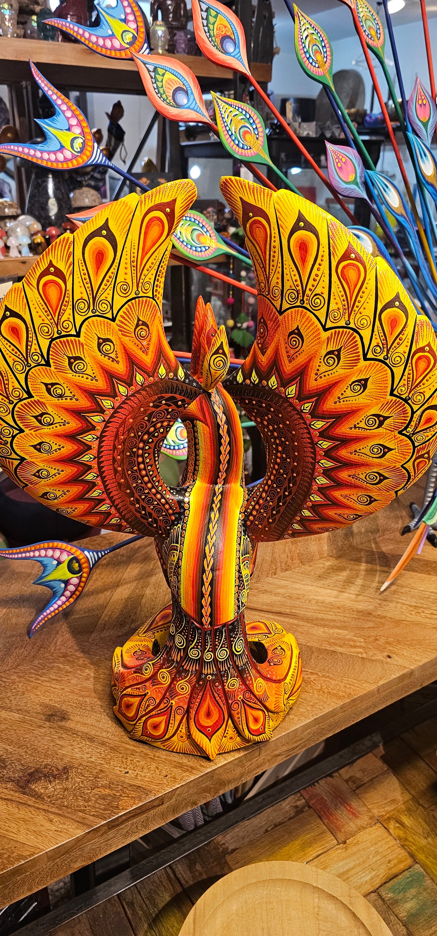 Rising of the Phoenix Handpainted Wood Carving