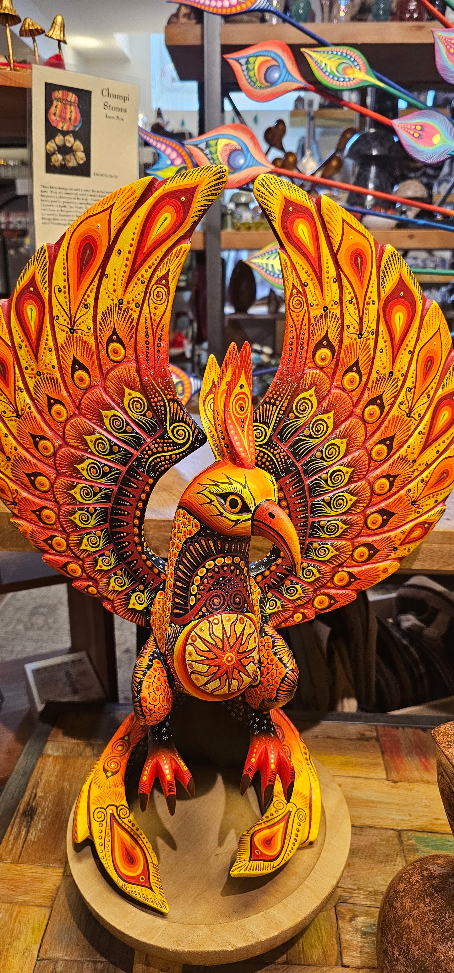 Rising of the Phoenix Handpainted Wood Carving