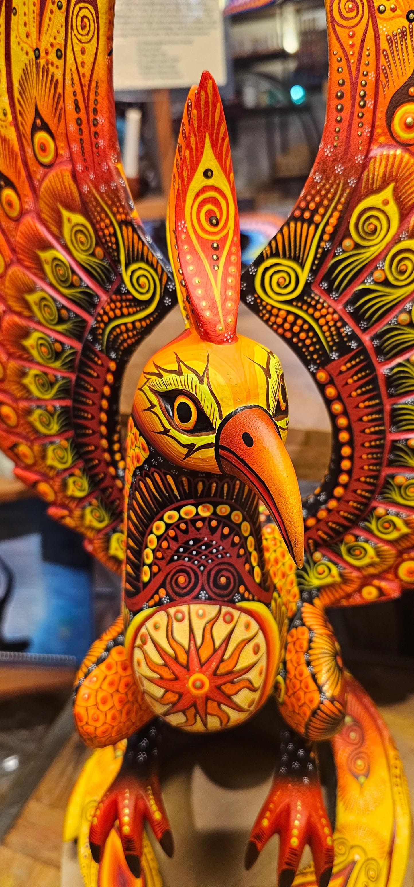 Rising of the Phoenix Handpainted Wood Carving