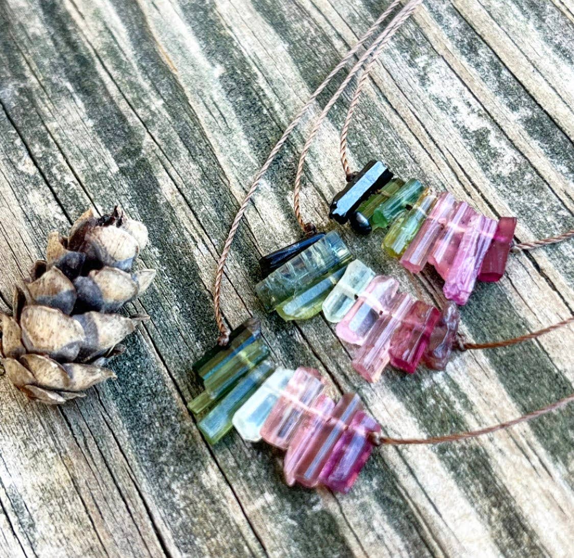 Multi Tourmaline Stick Bar Necklace: 18 or 20"