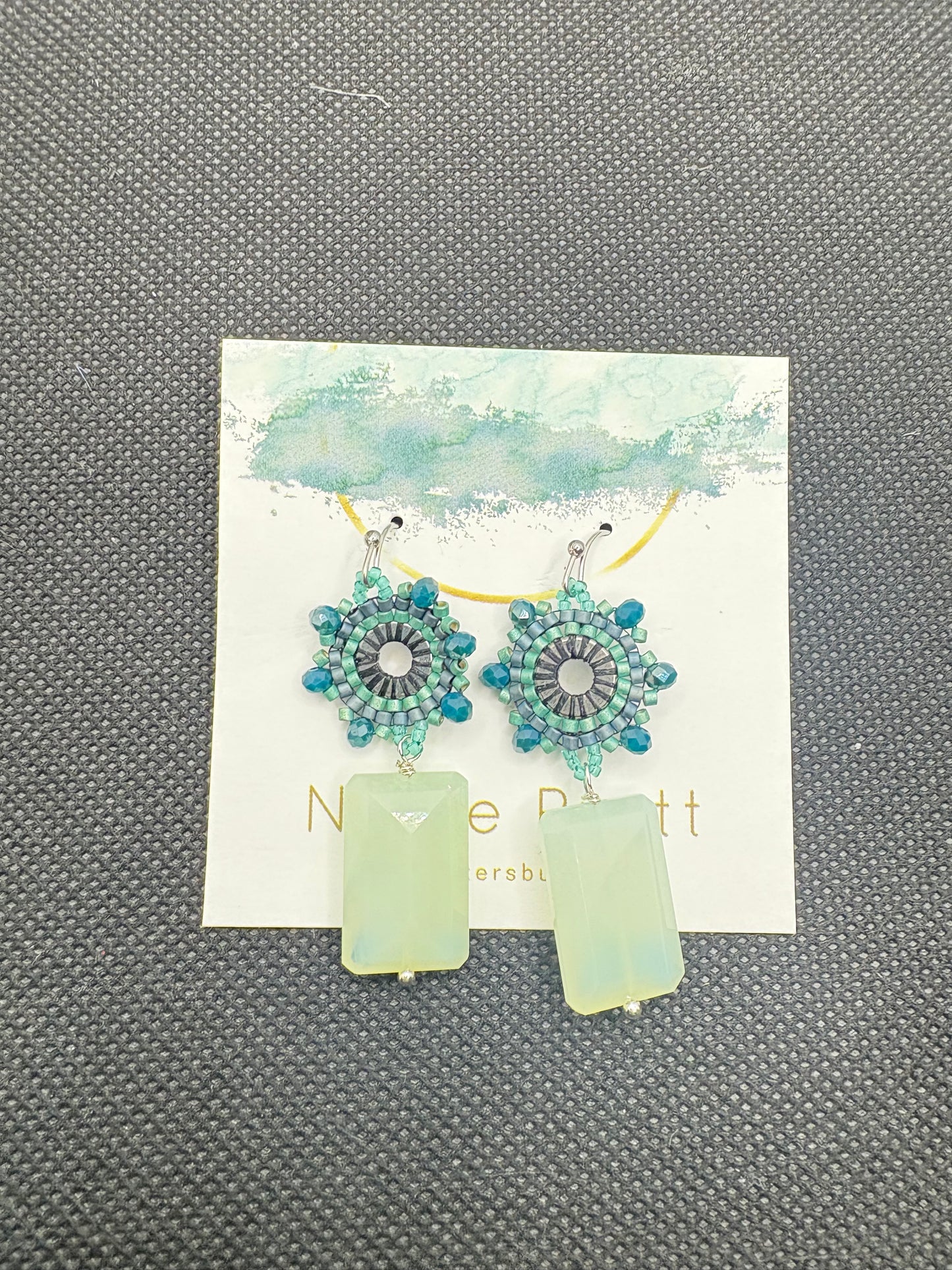 Chilled aqua gemstone rectangle one statement earrings