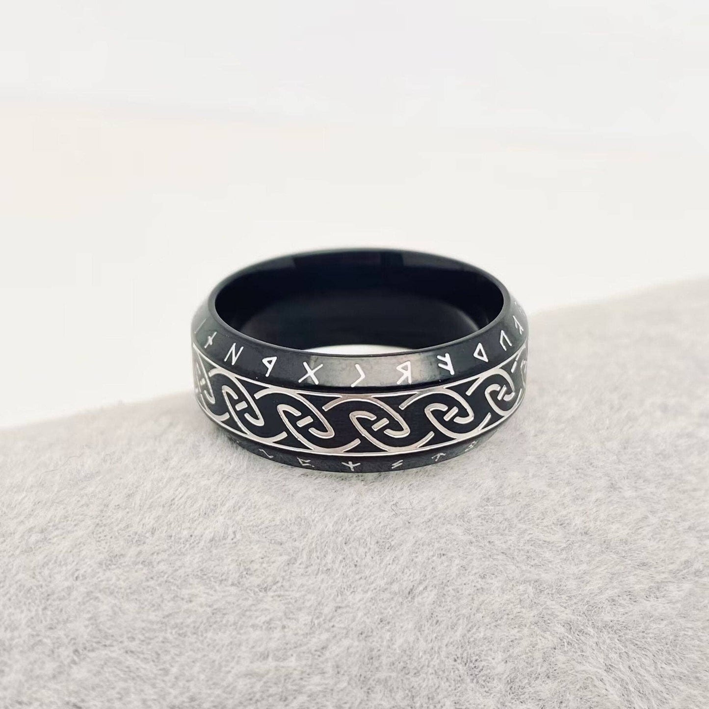 Vintage Viking Rune Stainless Steel Ring 8mm