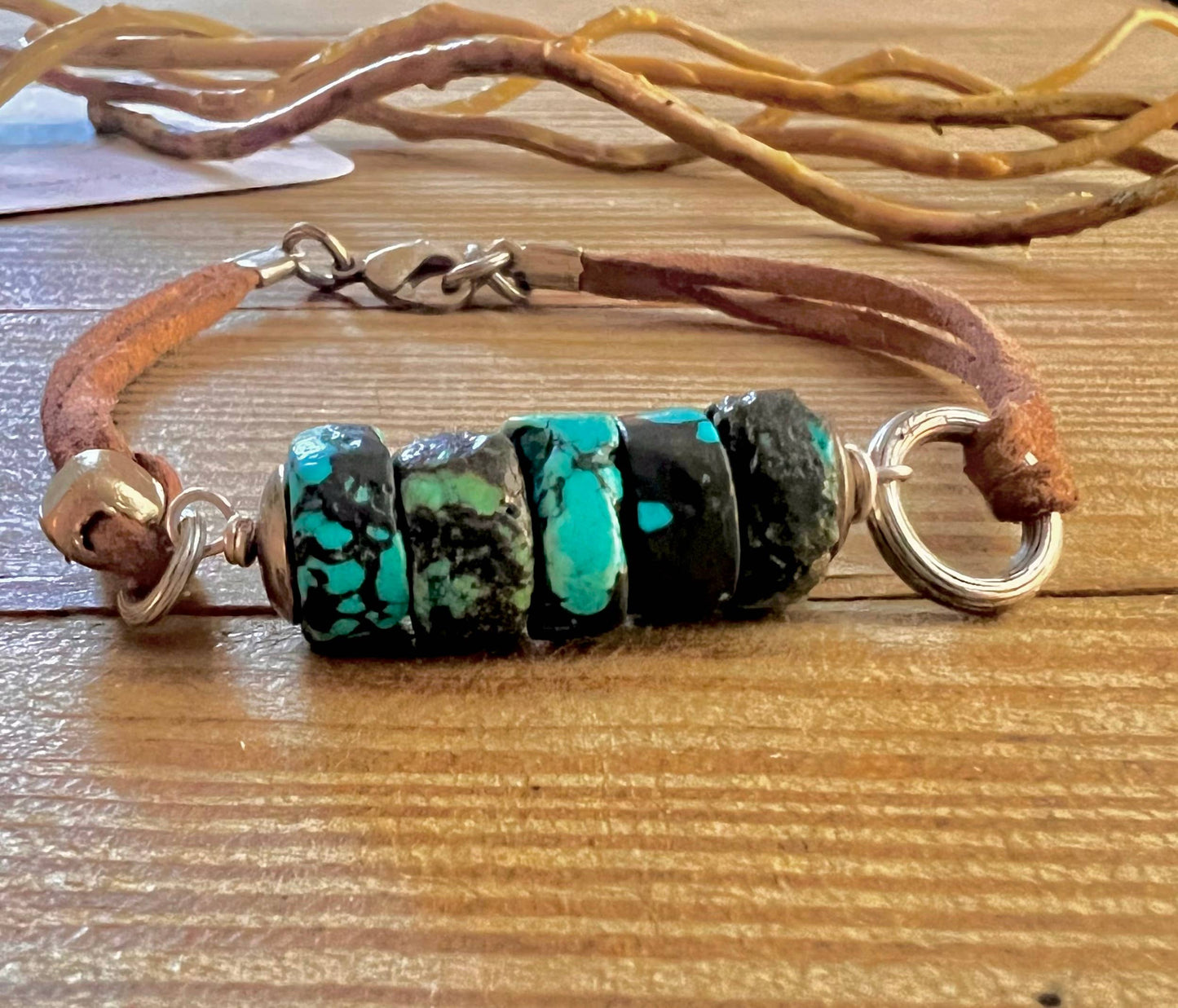 Earthy Chic- turquoise vegan suede boho bracelet: Medium