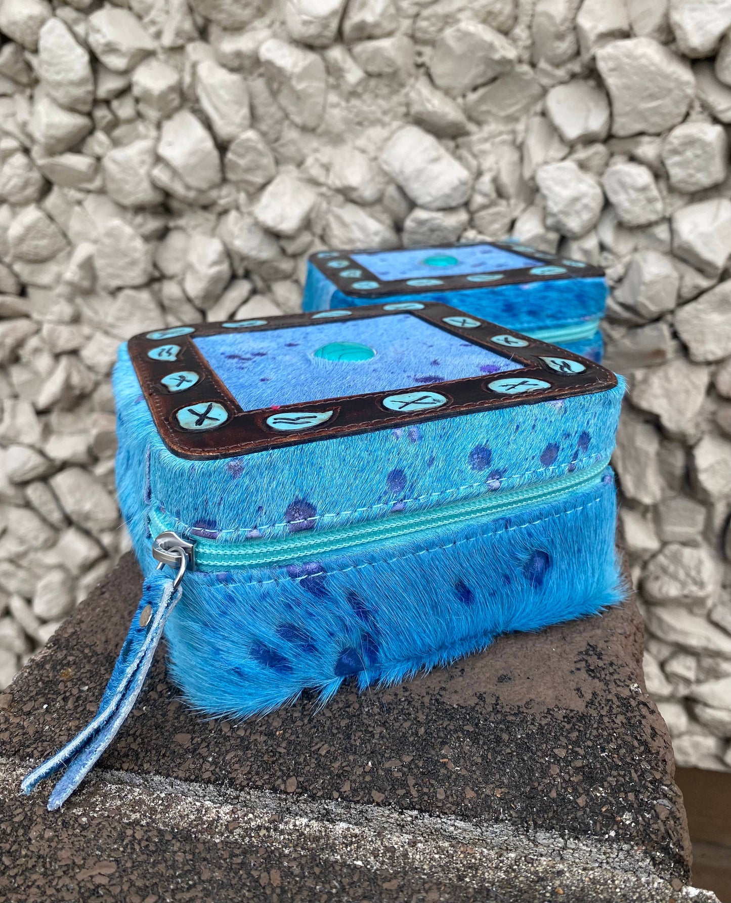 Turquoise Stone Cowhide Jewelry box