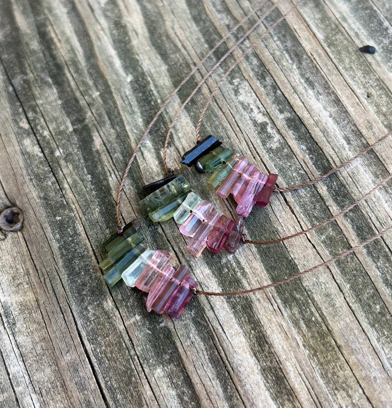 Multi Tourmaline Stick Bar Necklace: 18 or 20"