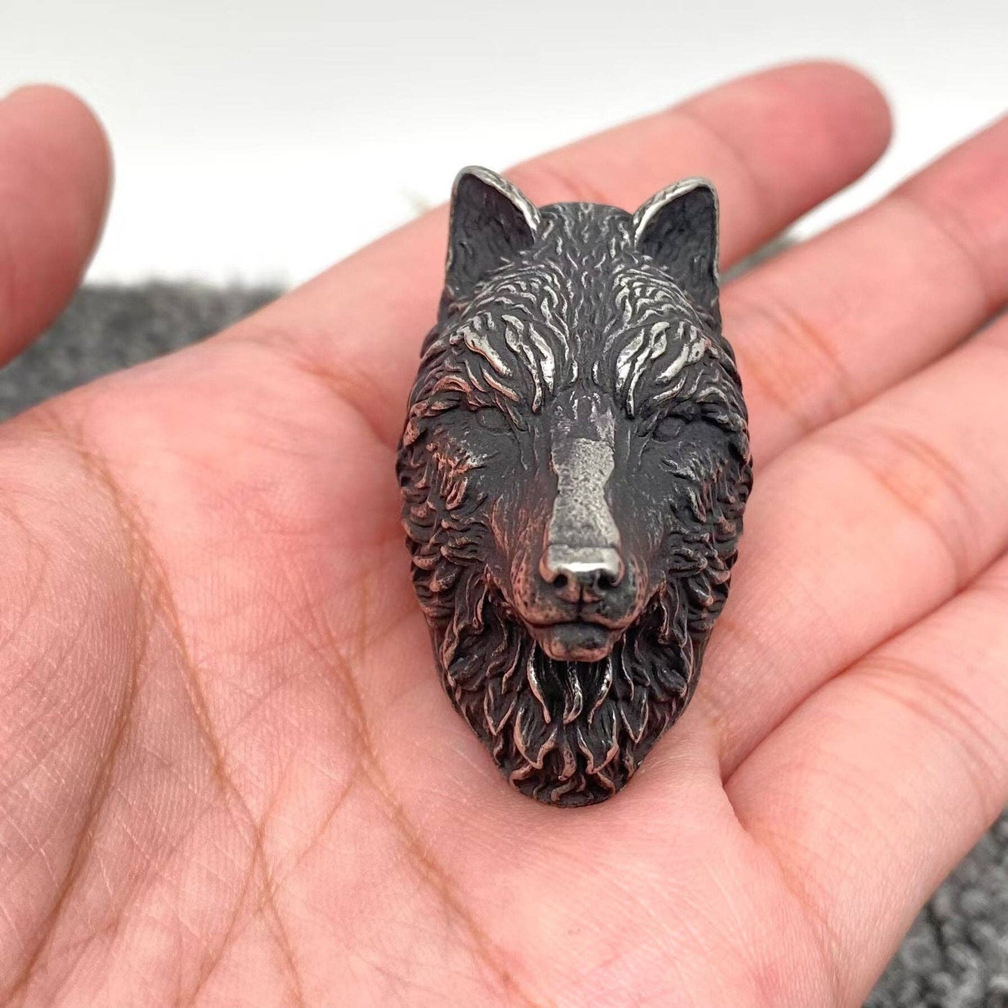 Wolf Head Smear Blackening Stainless Steel Ring