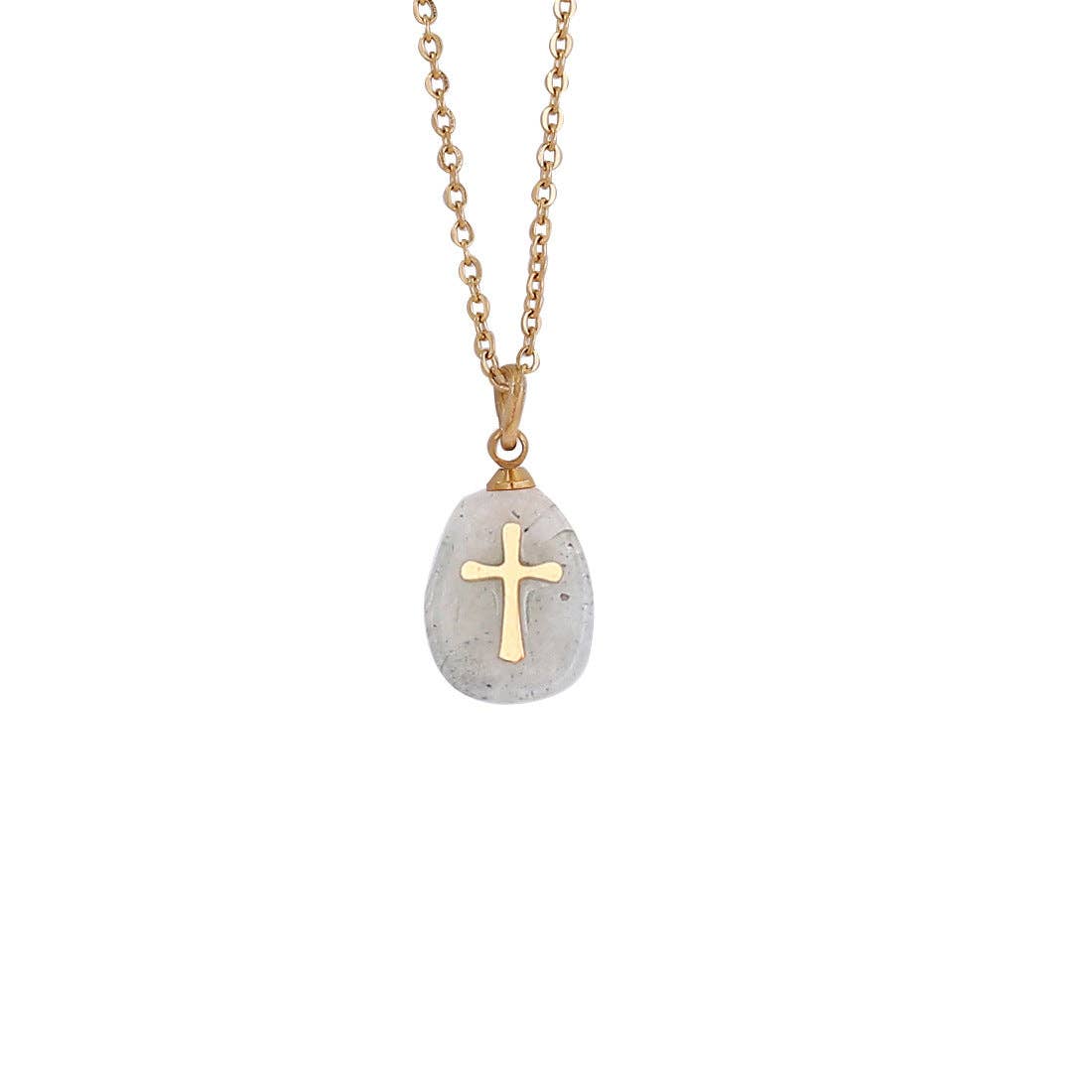 Natural Stone Stainless Steel Cross Pendant Necklace