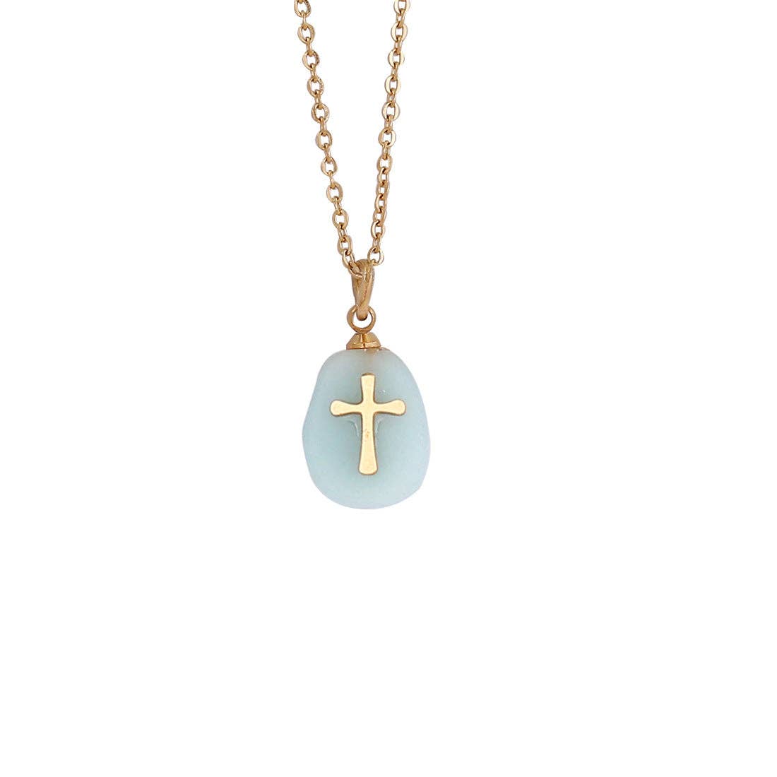 Natural Stone Stainless Steel Cross Pendant Necklace