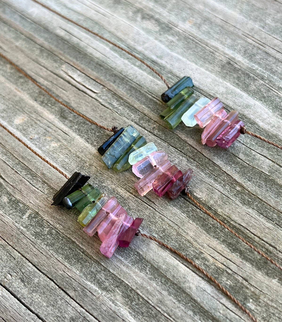 Multi Tourmaline Stick Bar Necklace: 18 or 20"