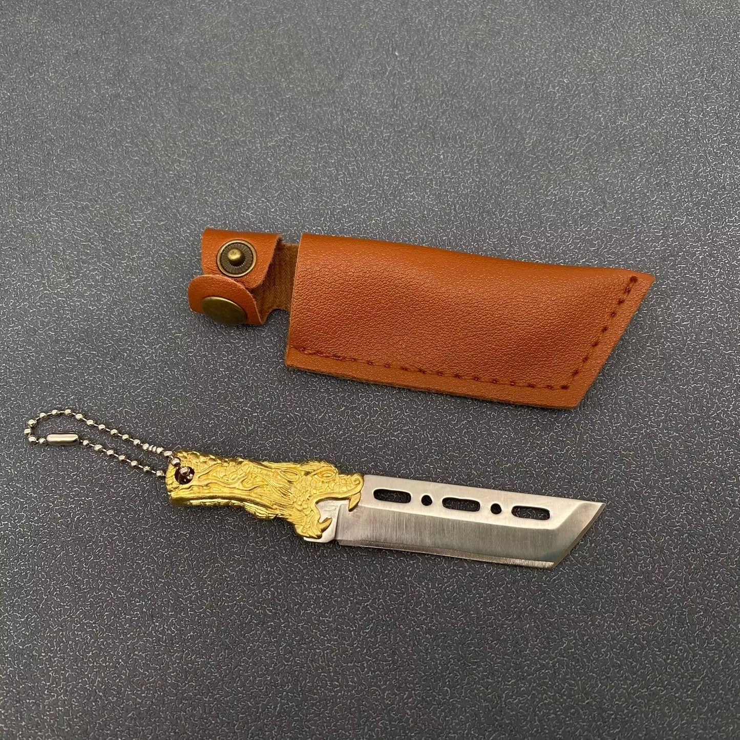 Dragon Head Handle Mini S.Steel Knife with Protective Sleeve