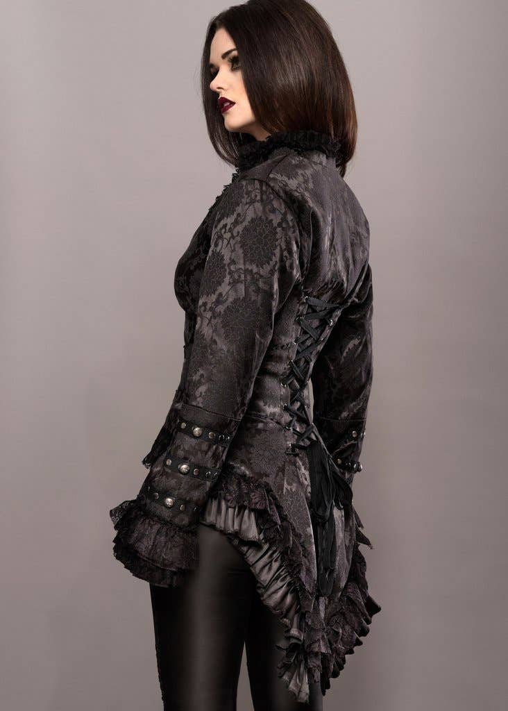 Black Steampunk Tail Jacket Goth Tailcoat Burlesque : Small -4XL