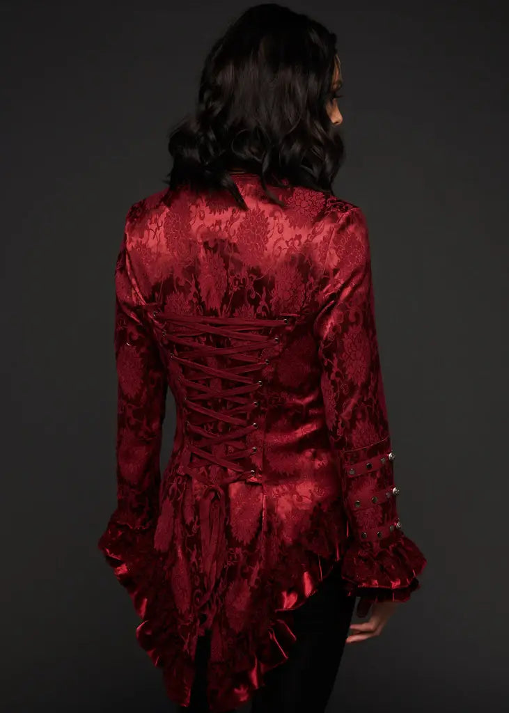 Burgundy Red Tail Jacket Gothic Steampunk Coat V Day Love : Small-4X