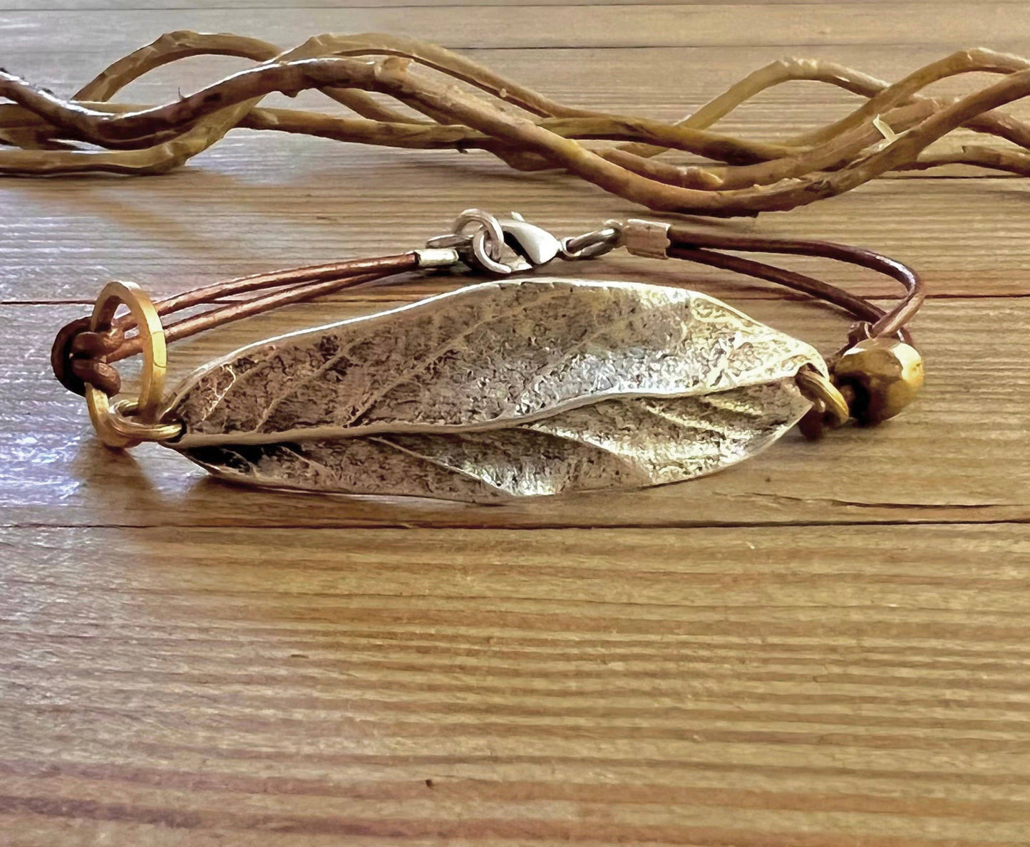 Peacemaker boho leaf leather bracelet