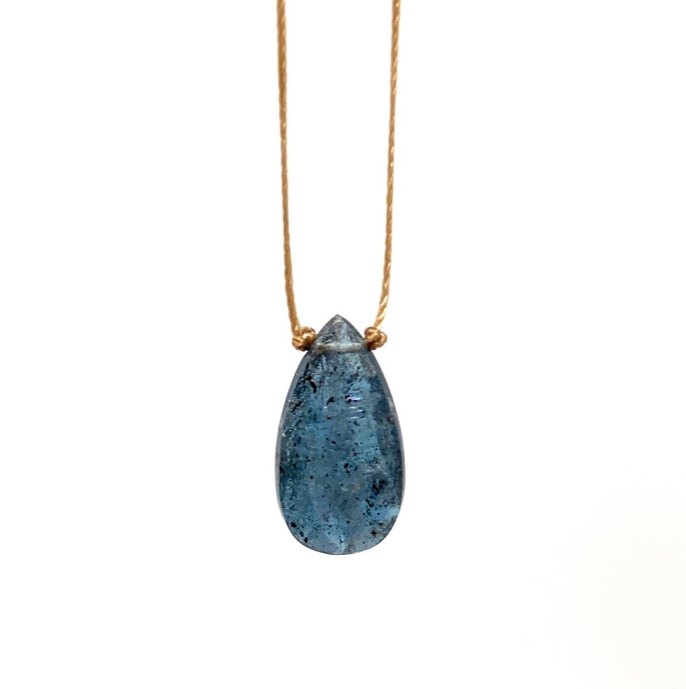 Teal Moss Kyanite Faceted Teardrop Necklace: 20 inches