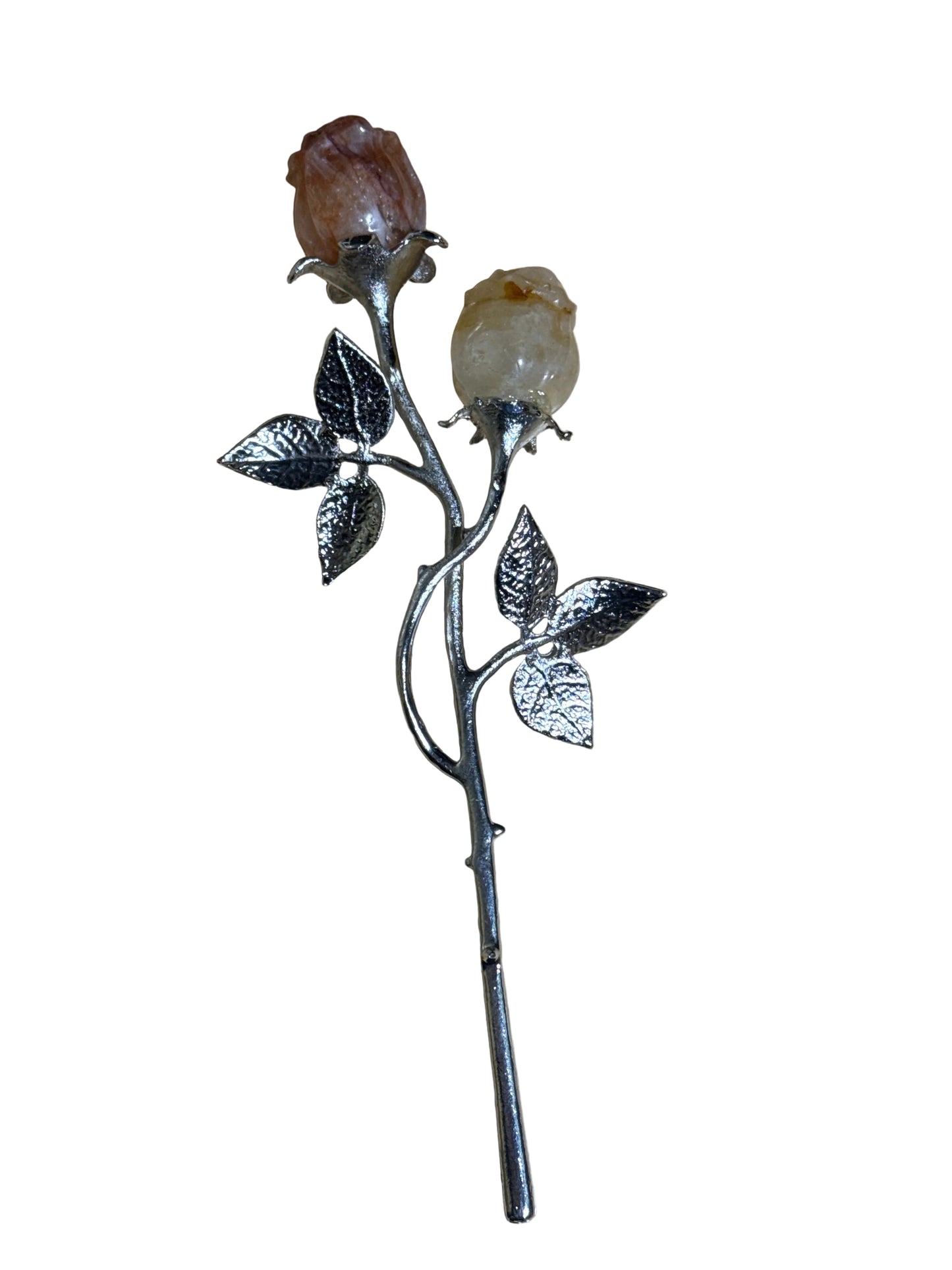 Double Rose on Stem Various Gemstone
