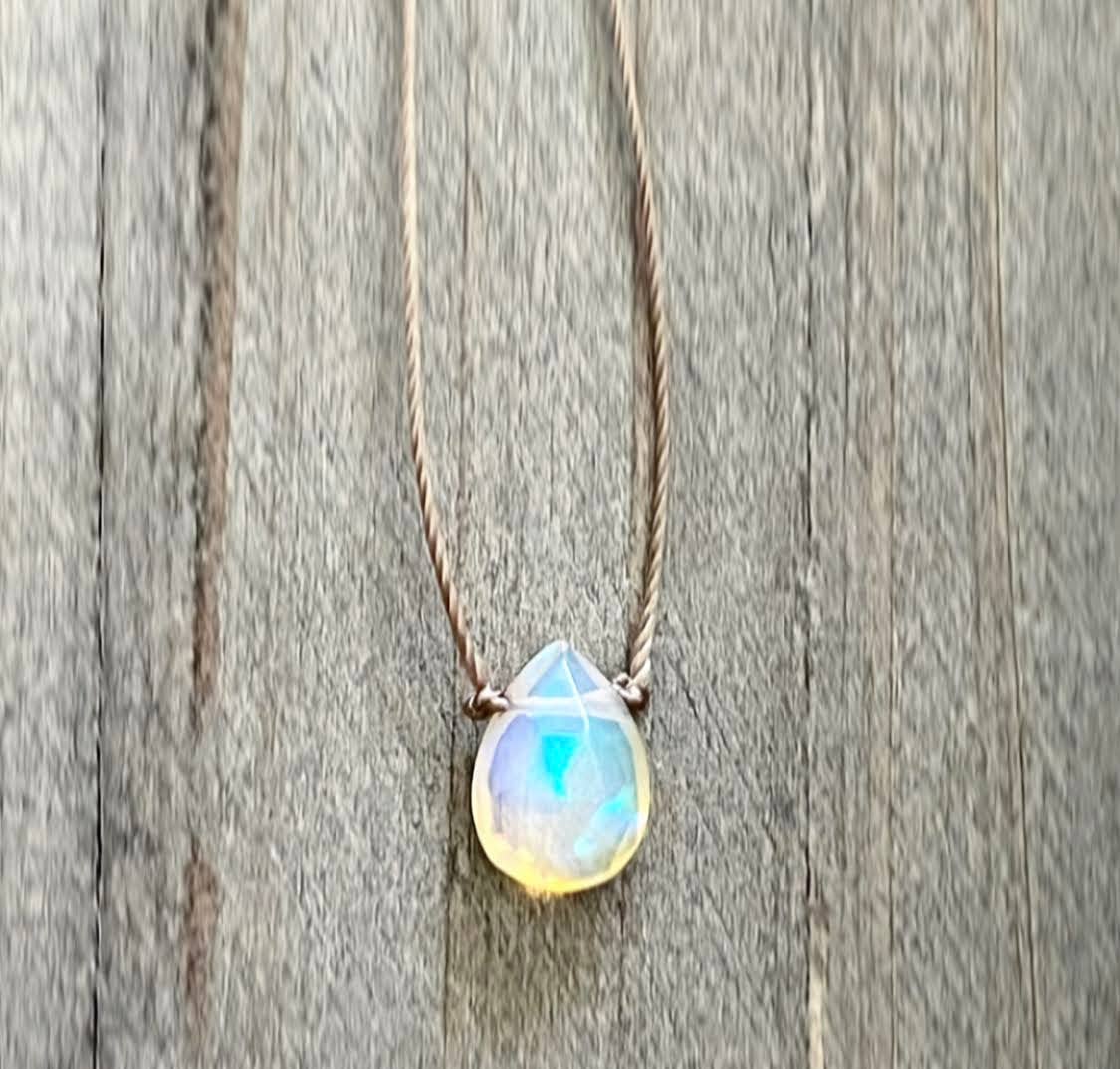 Ethiopian Opal Small Faceted Teardrop Necklace: 16, 18 or 20" legnth