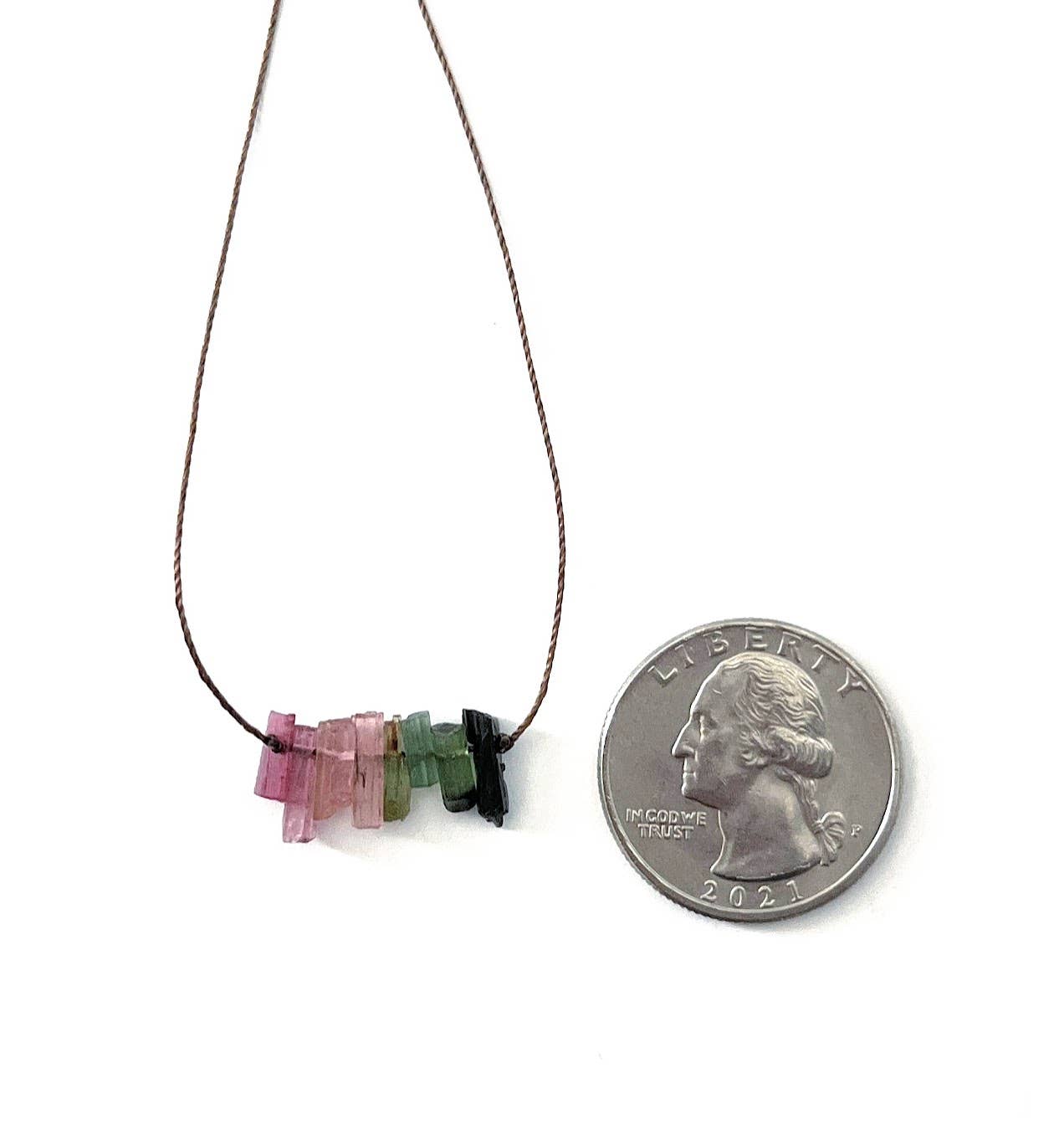 Multi Tourmaline Stick Bar Necklace: 18 or 20"