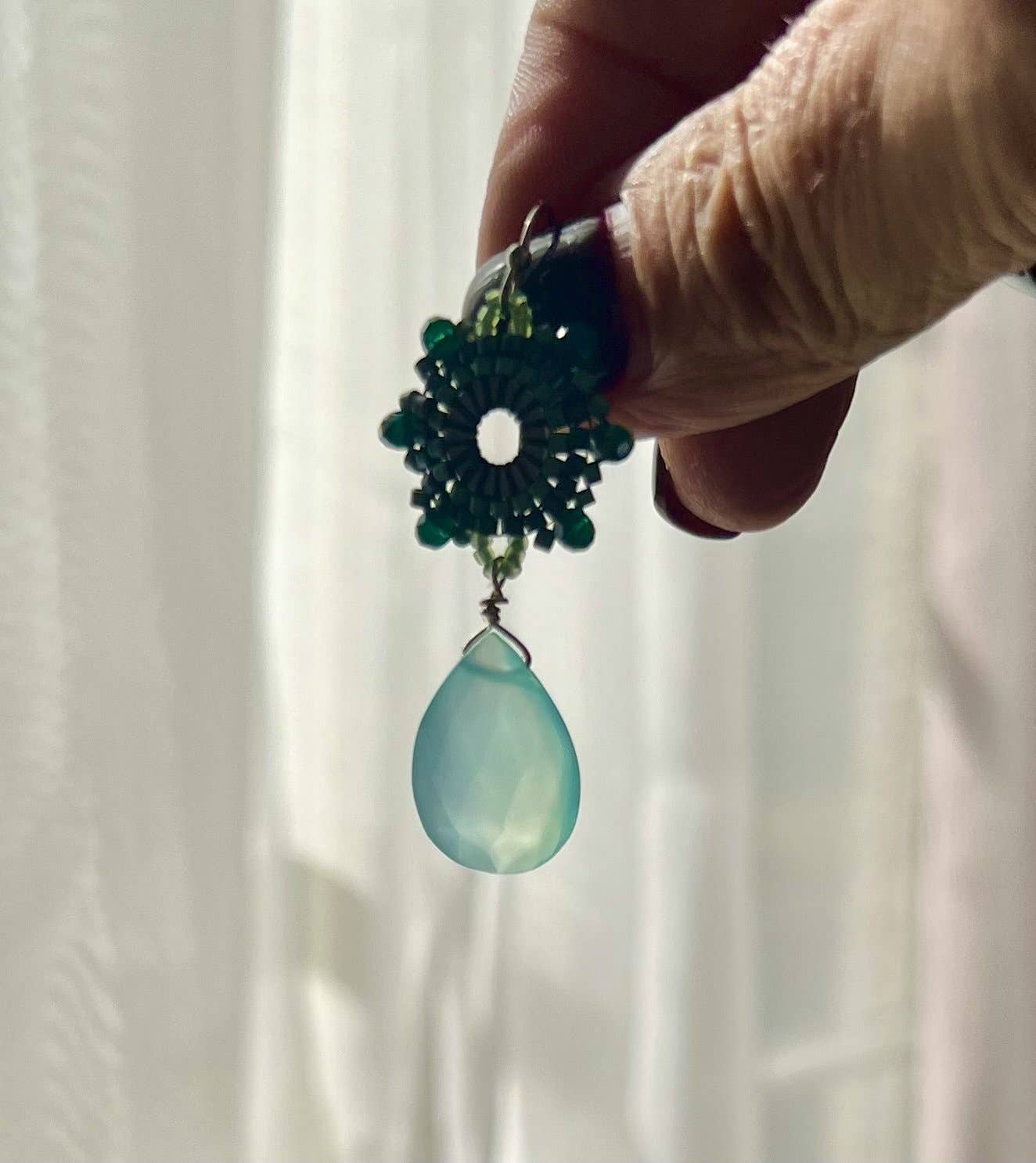Chilled aqua gemstone rectangle one statement earrings