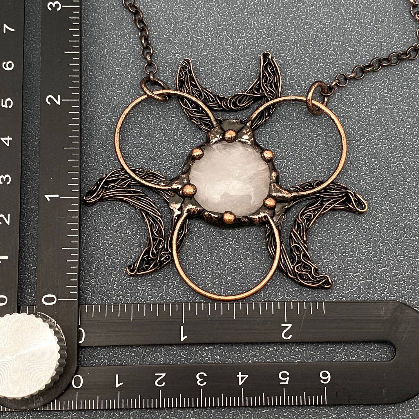 3 Crescent Moons Round Powder Crystal Charm Necklace - CS/MS