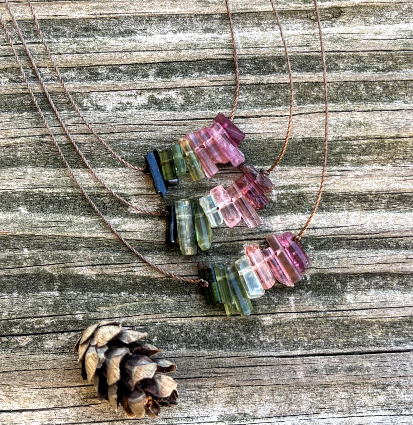 Multi Tourmaline Stick Bar Necklace: 18 or 20"