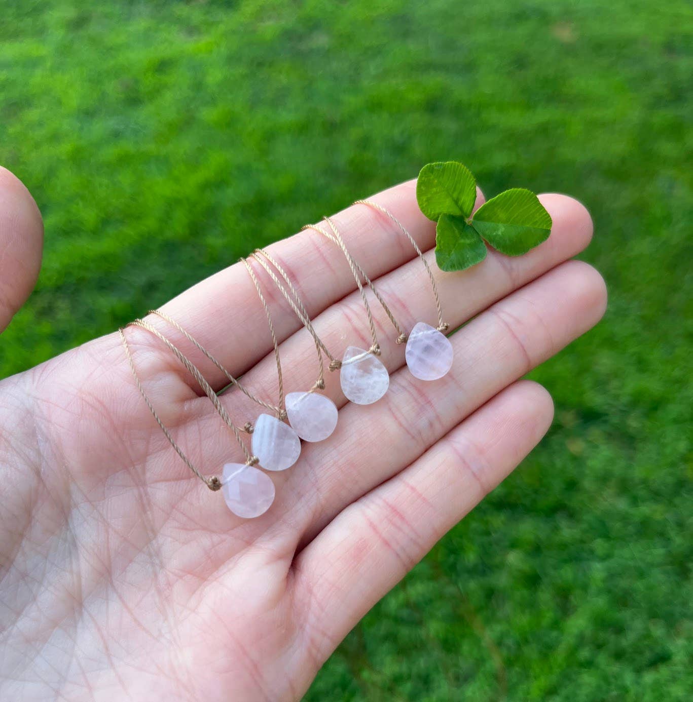 Rose Quartz Faceted Flat Teardrop Necklace: 16, 18 or inches