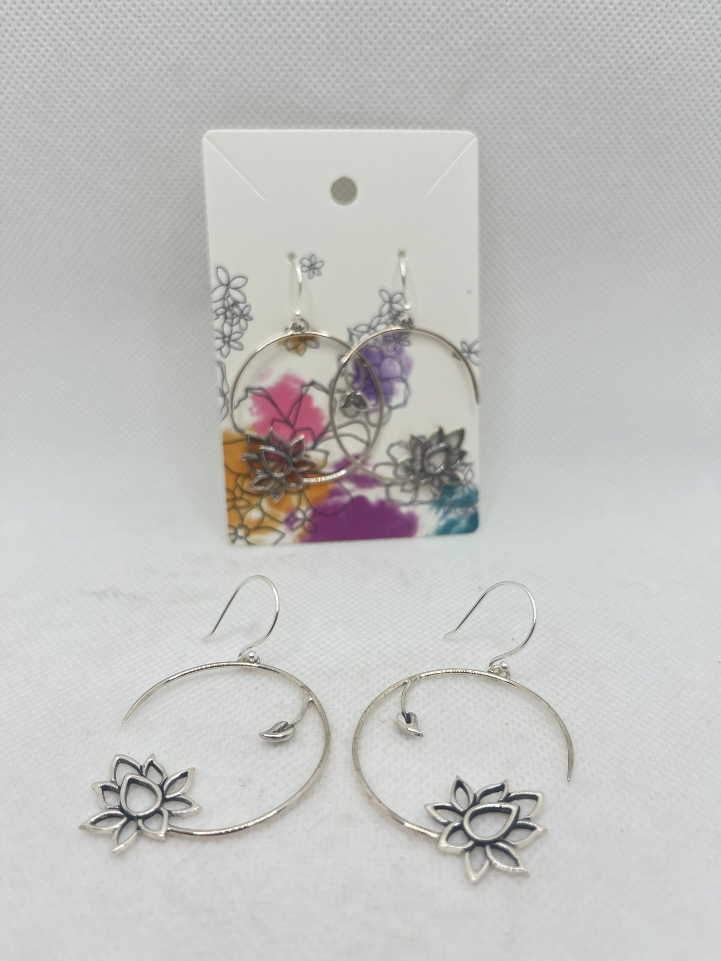 Open Hoop Lotus with Leaf Earrings