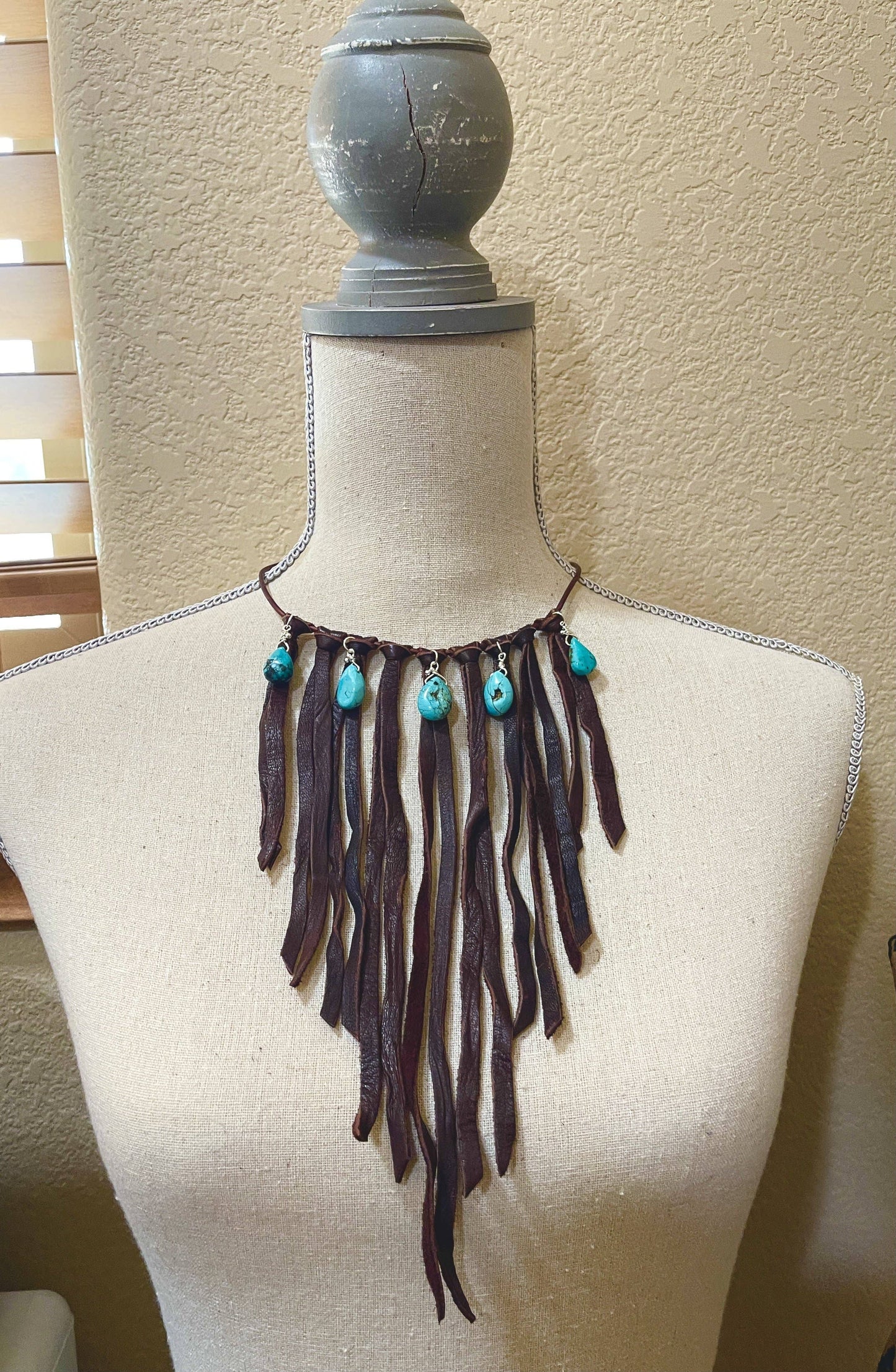Leather Fringe Bib Necklace
