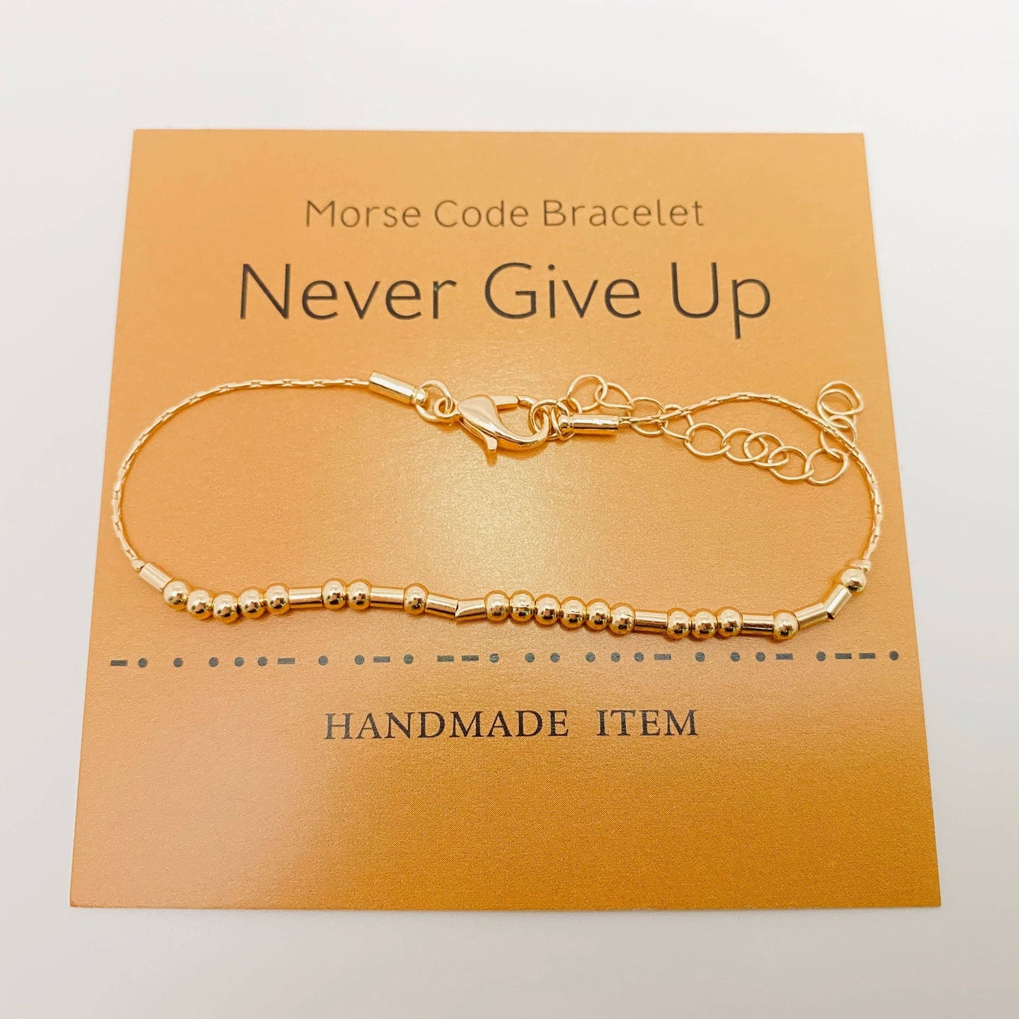 Handmade Golden Morse Code Bracelet: Never give up